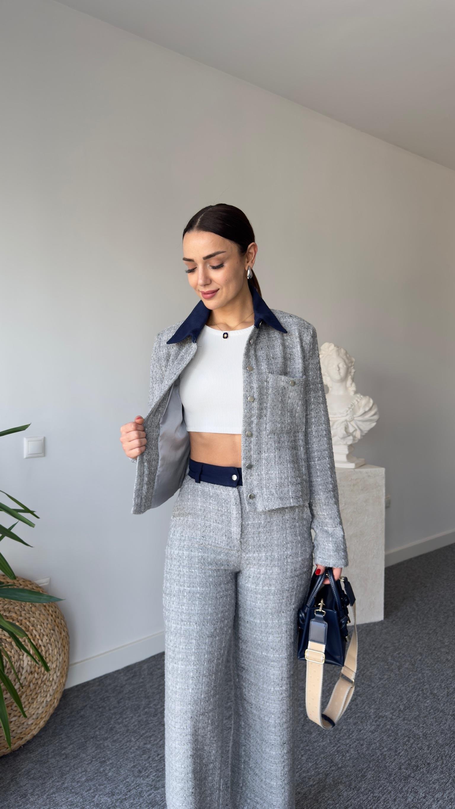 Rino Gri Ceketli Tüvit Takım