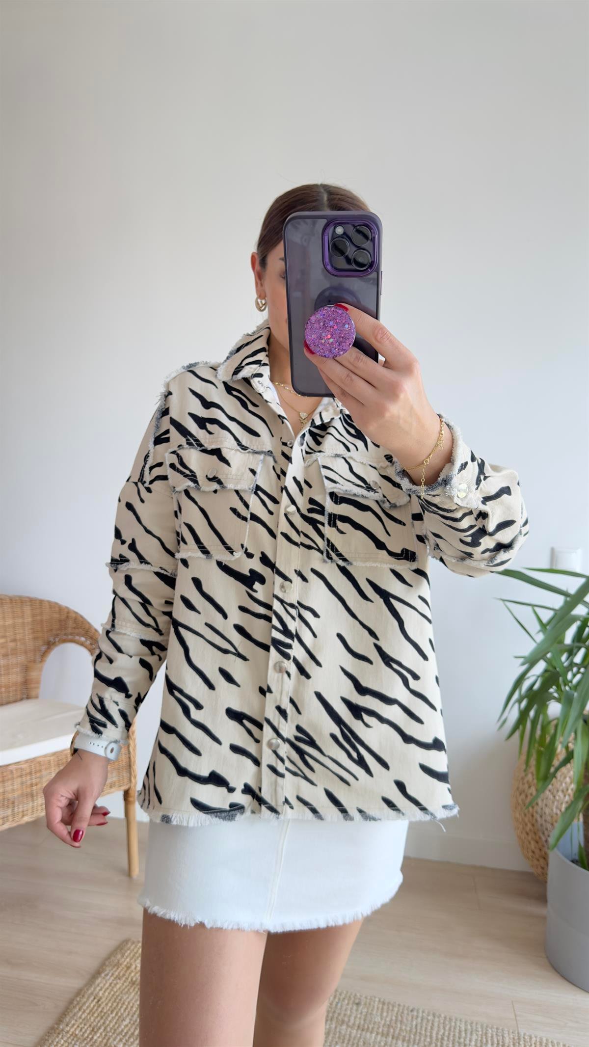 Viva Sırtı İşlemeli Zebra Desenli Ceket