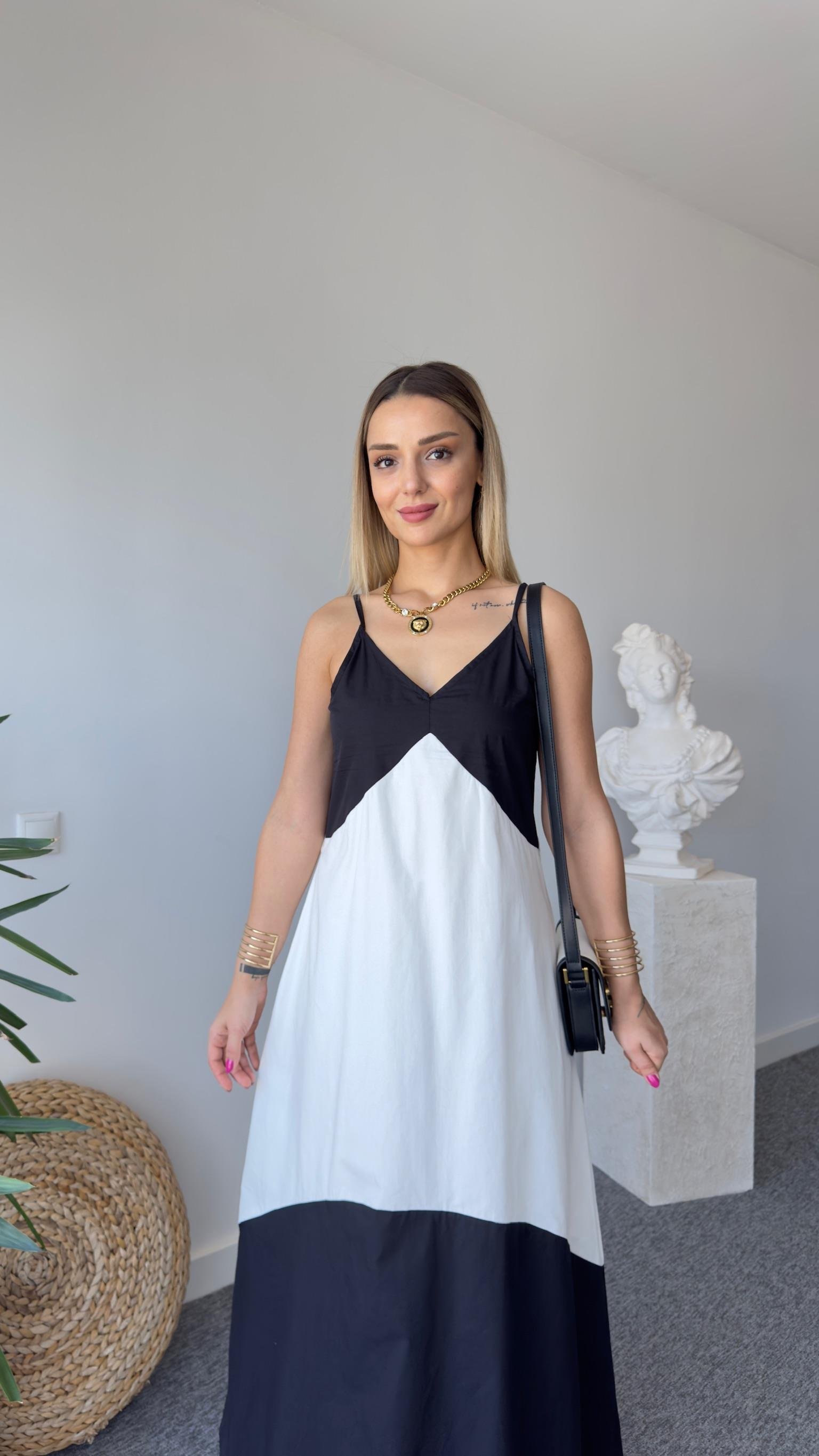 Siyah Beyaz Renk Geçişli Poplin Elbise