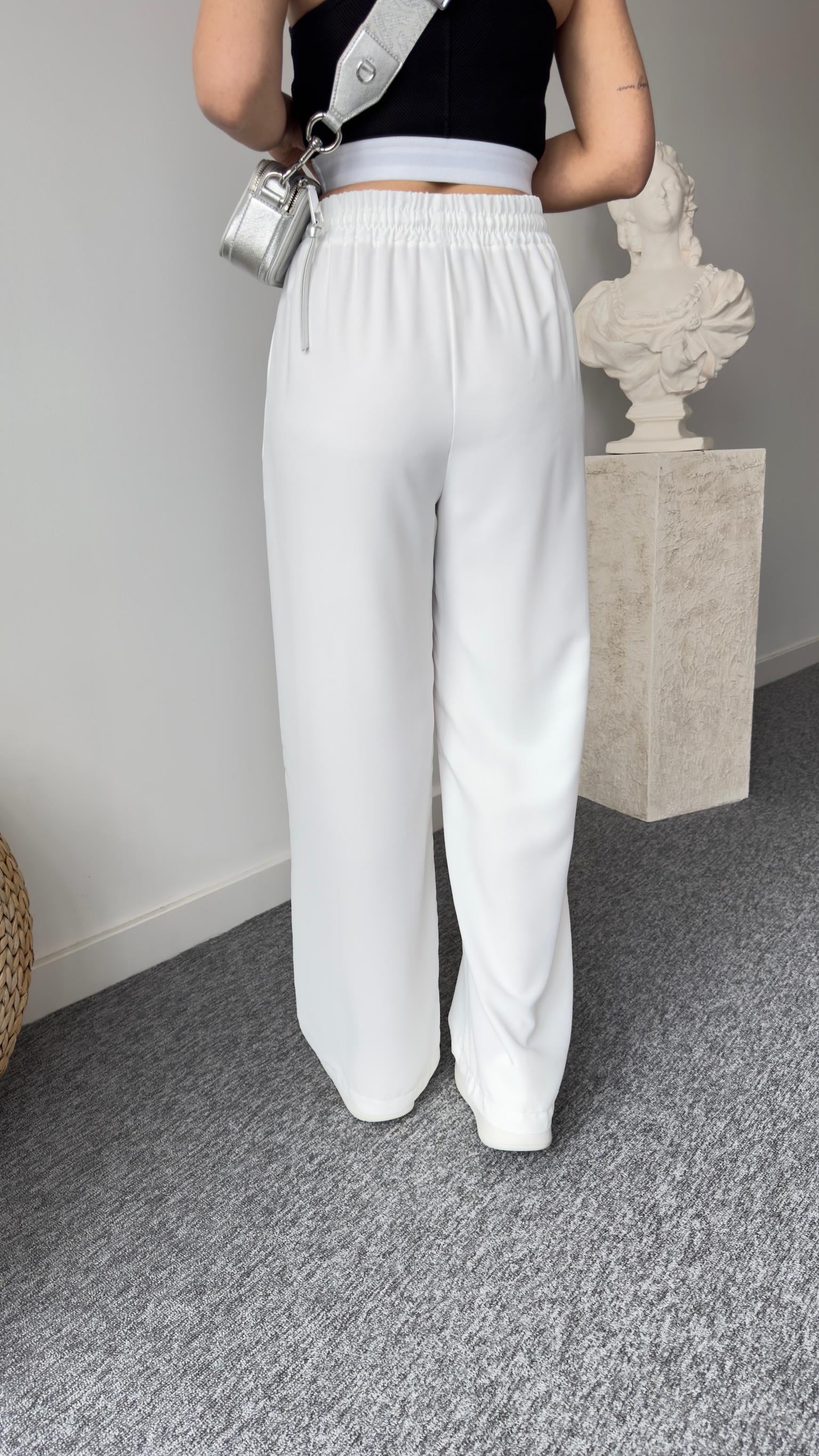 Carla Bel Lastikli Beyaz Palazzo Pantolon