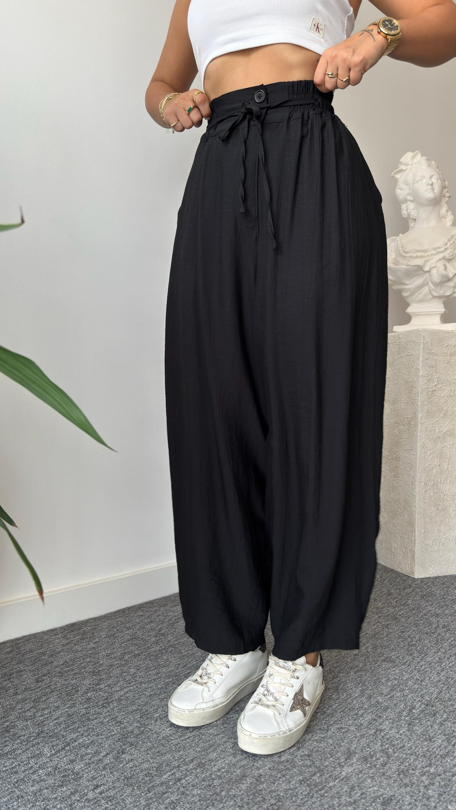 Siyah Wales Bol Paça Pantolon