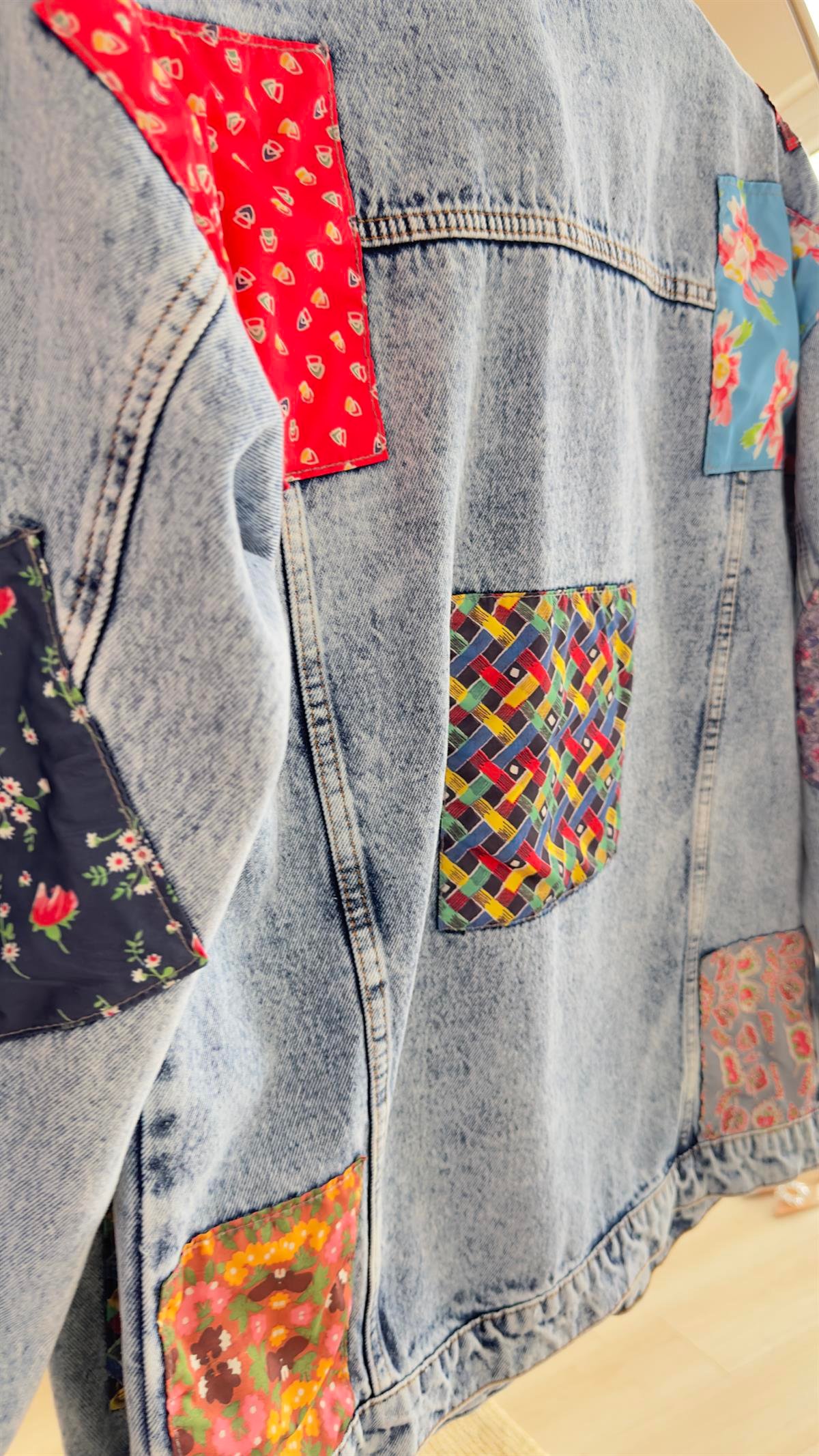 Patchwork Tasarım Kot Ceket