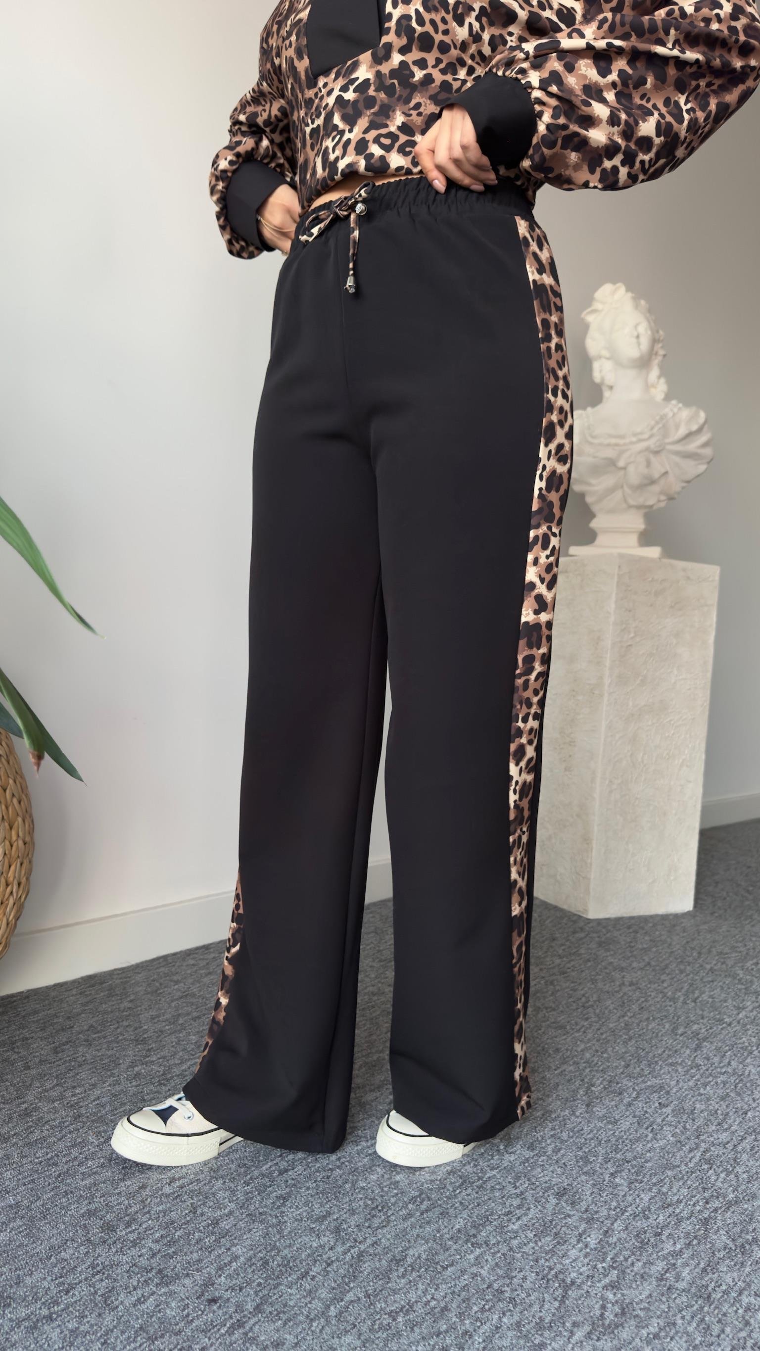 Oliva Leopar Detaylı Sweat Pantolon Takım