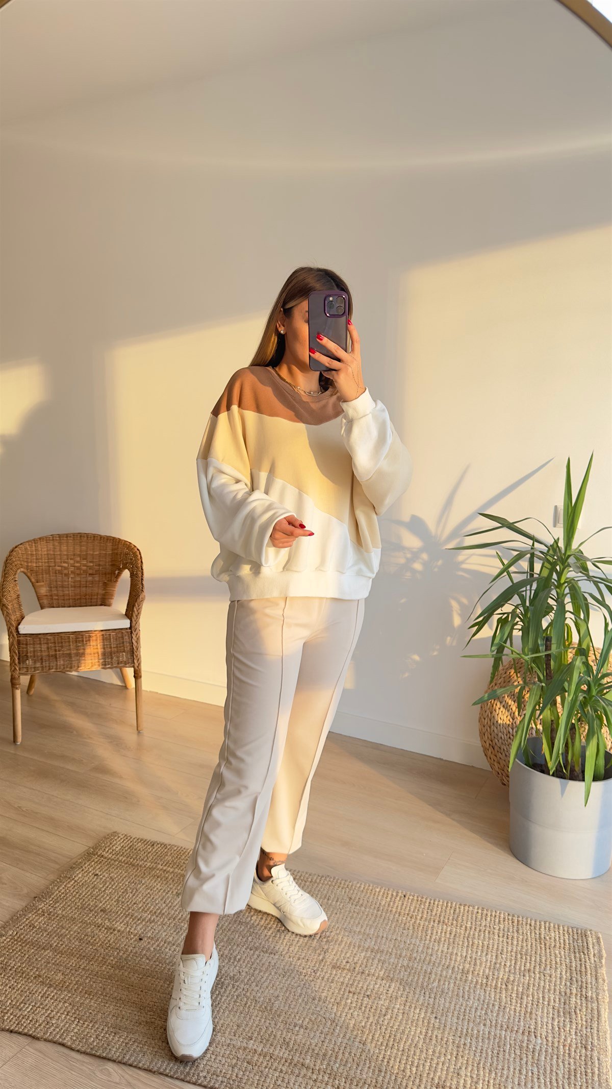 Renk Geçişli Bej Sweat