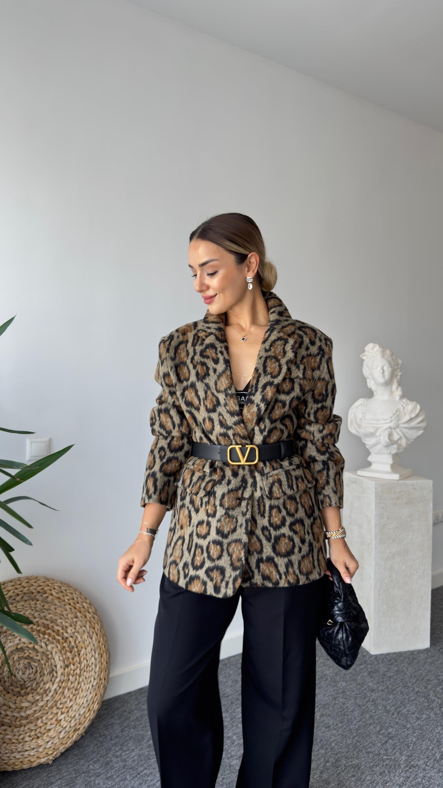 Premium Kaşe Leopar Ceket