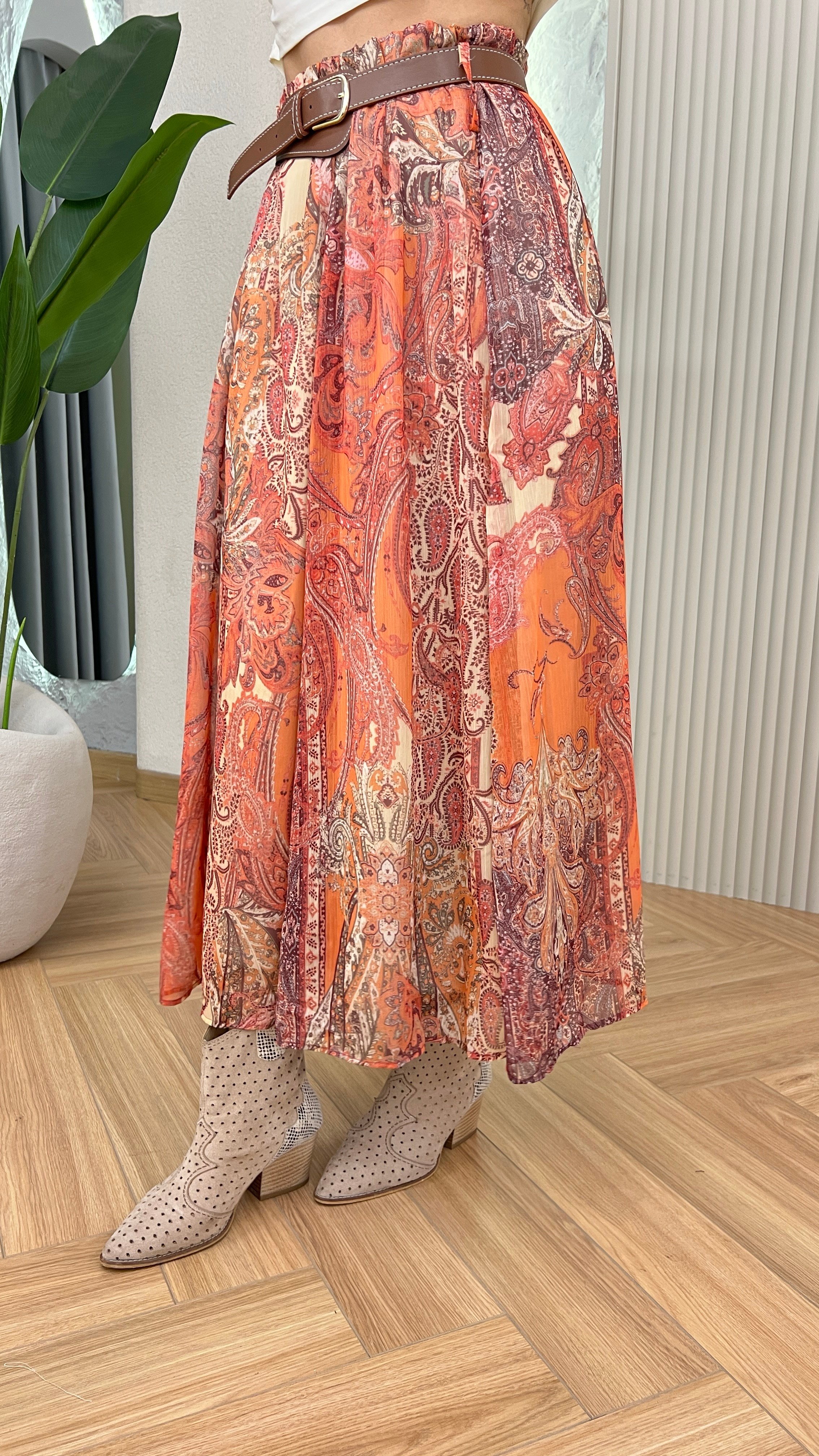 Şal Desen Kemerli Zra Model Şifon Etek