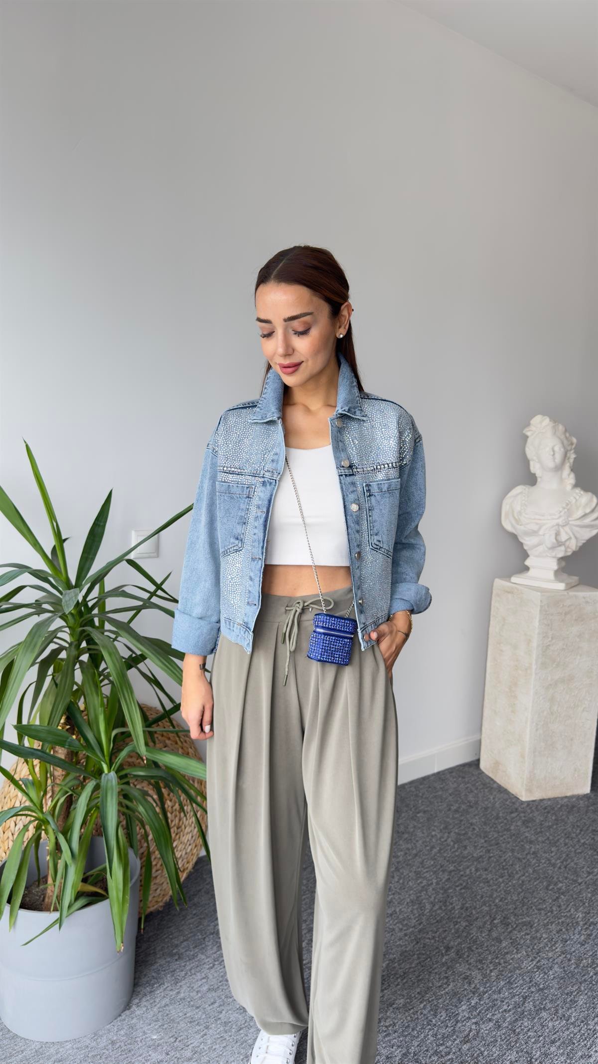 Bend Taş Detaylı Jean Ceket