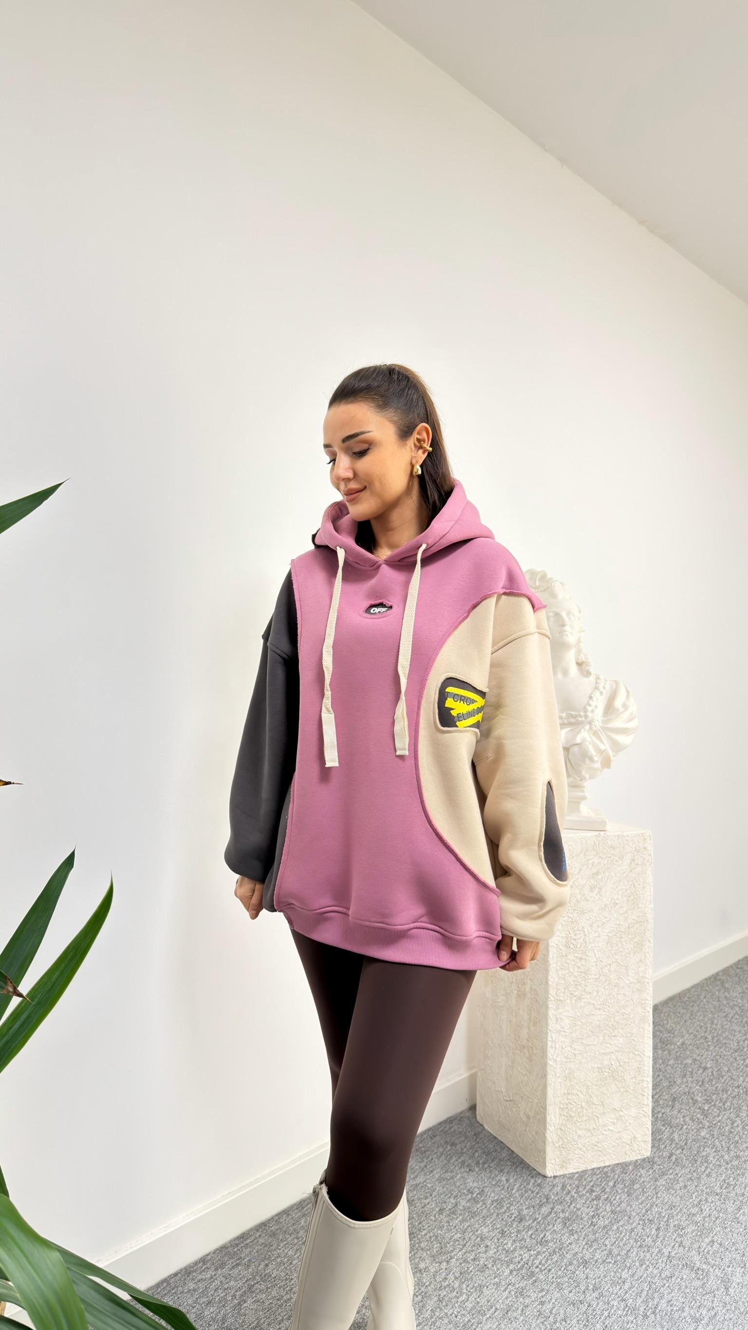 Off Renk Geçişli Kapüşonlu Sweatshirt