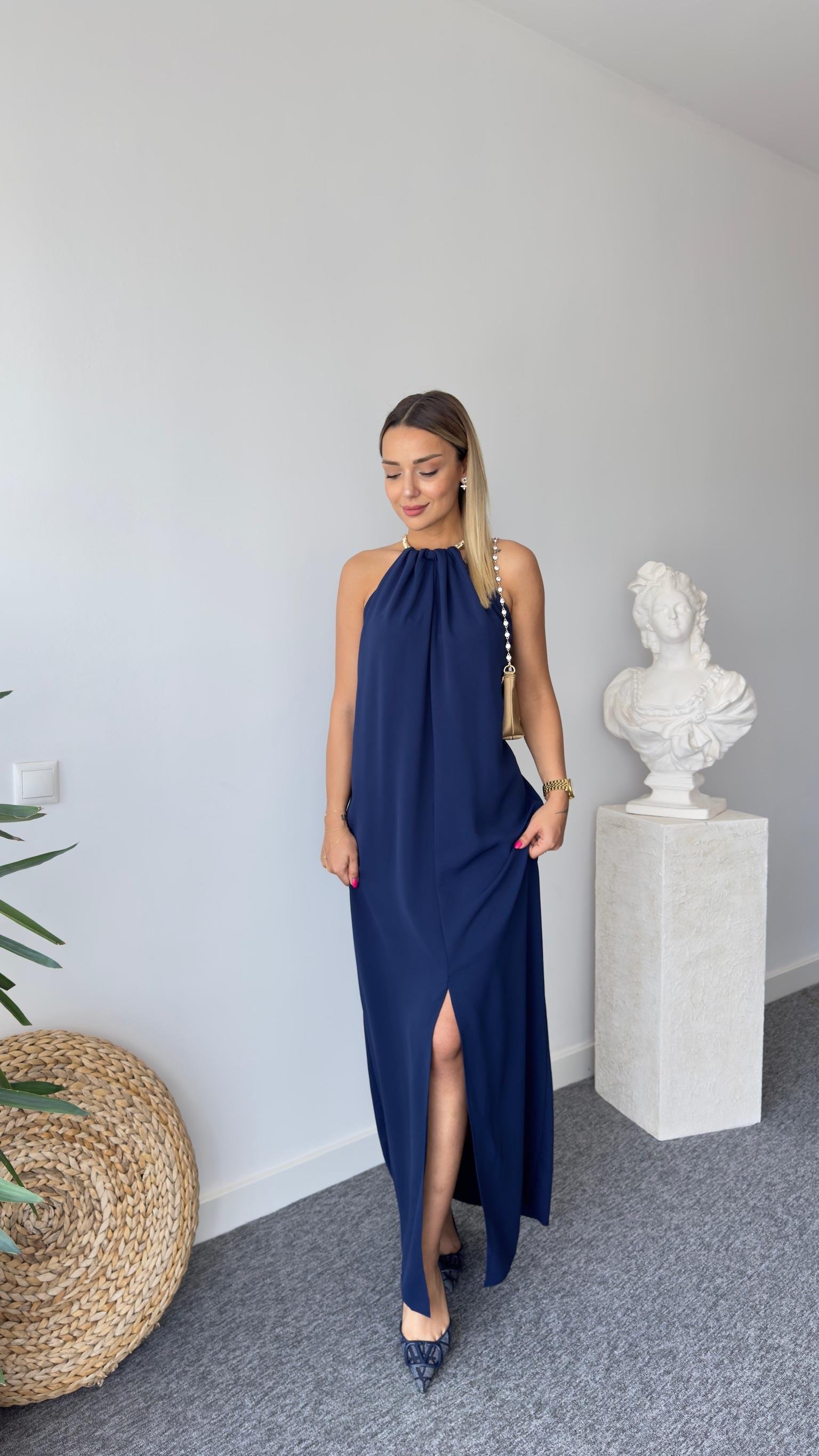 Kolyeli Orj Model Lacivert Elbise 