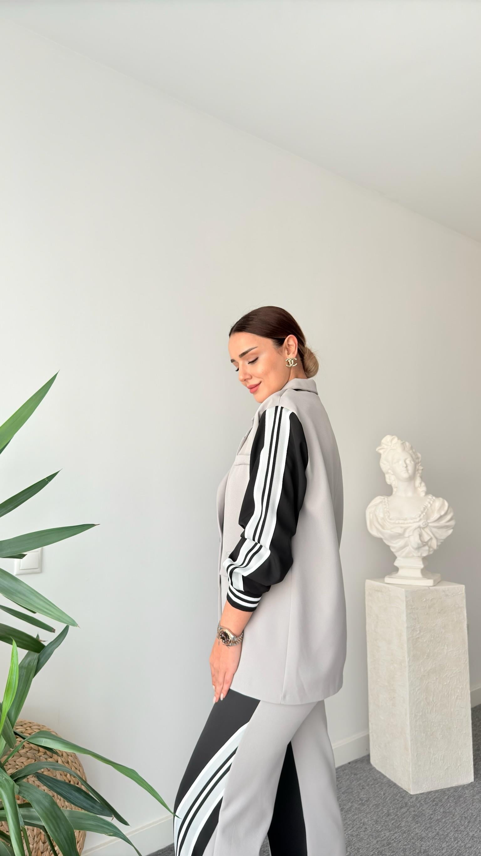 Şeritli Pantolon Blazer Ceket Takım