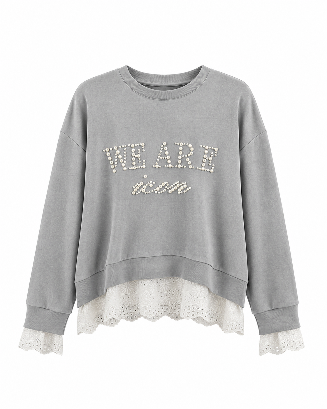 Gri Flois İnci Yazılı Modal Sweatshirt