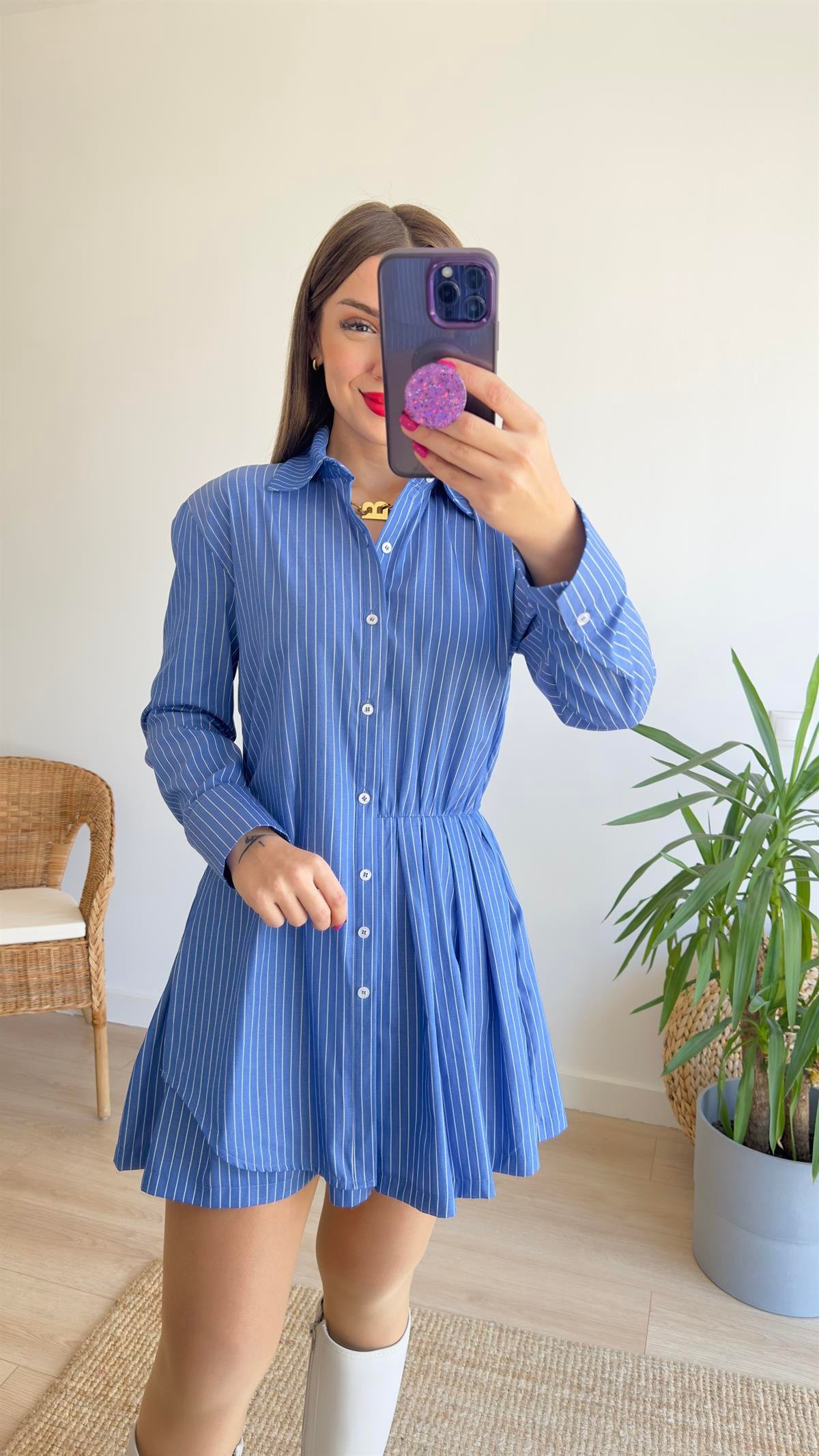 Zra Model Çizgili Poplin Elbise