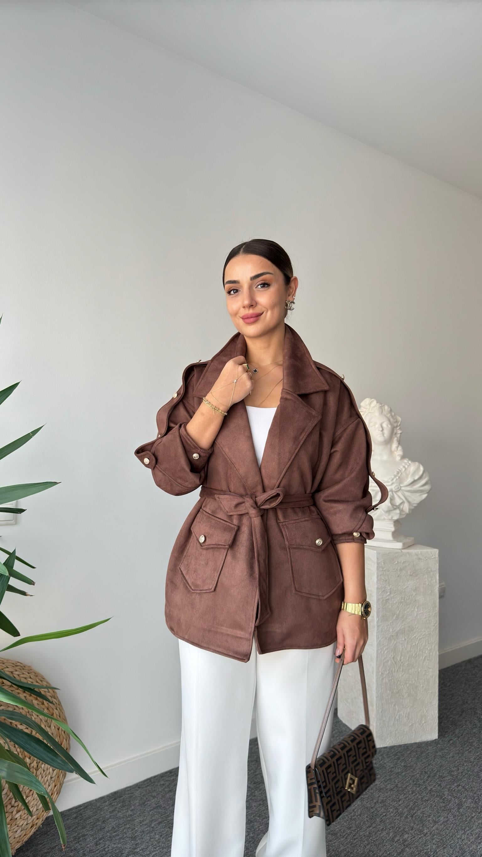 Ziano Kollar Düğmeli Kahve Süet Ceket