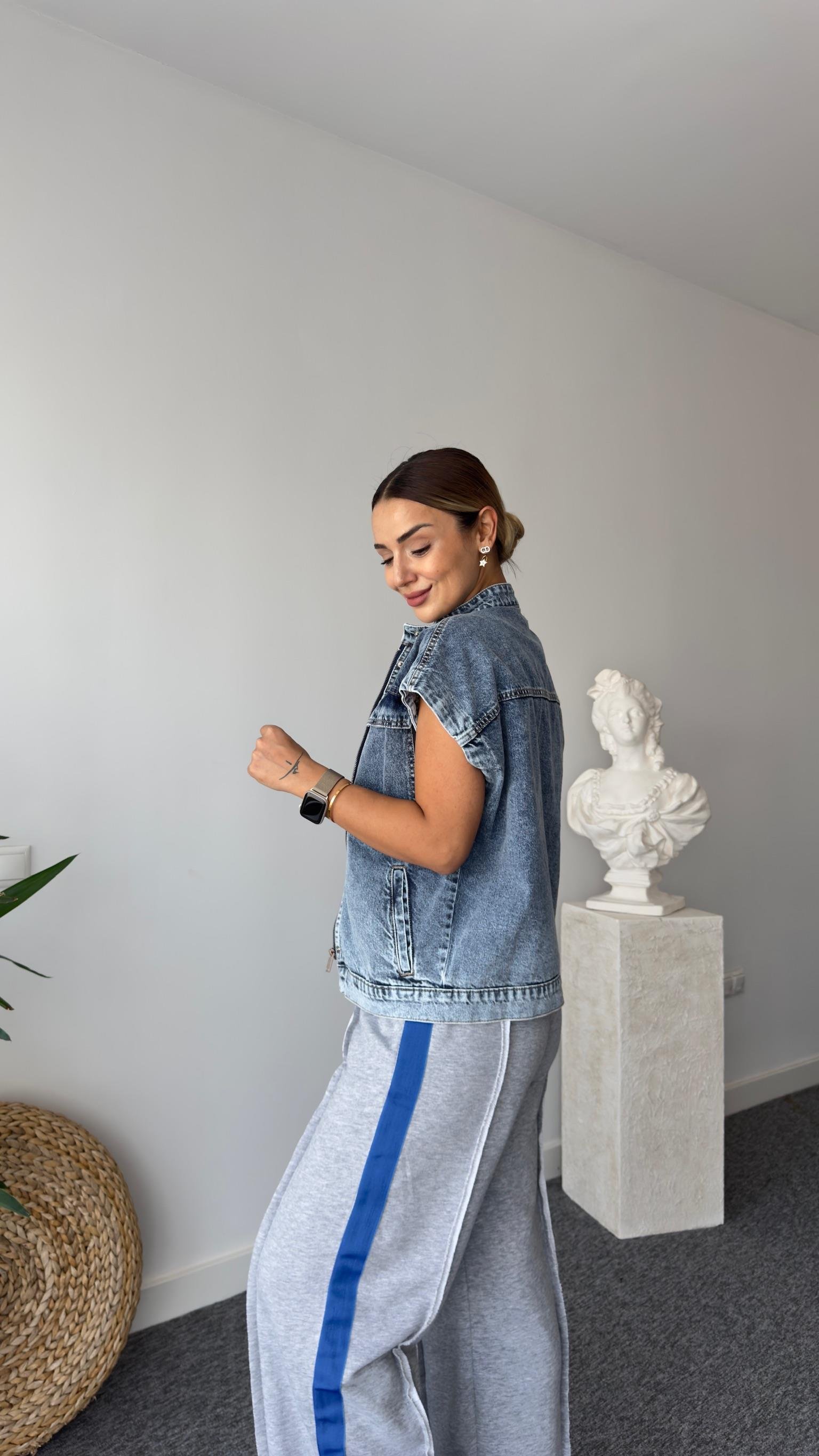 Kuş Gözlü Denim Yelek