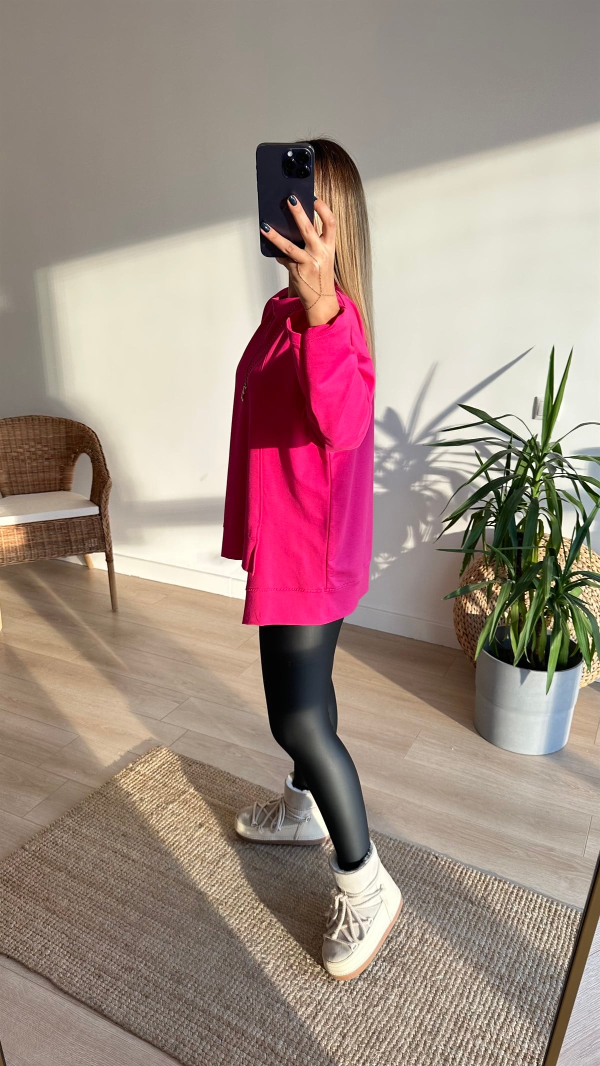 İki İplik Asimetrik Pembe Basic Sweat