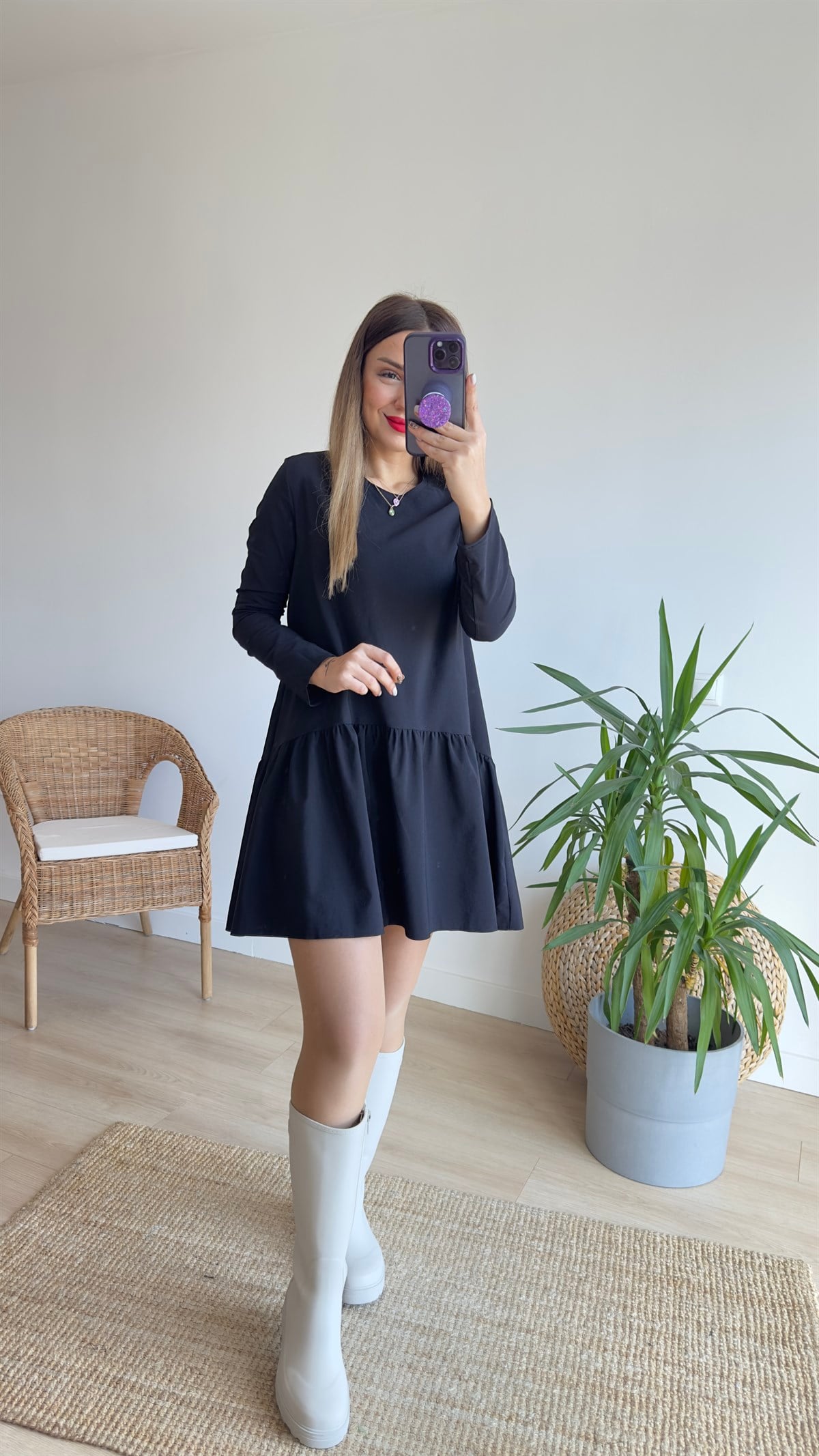 Orijinal Marka Uzun Kol Siyah Basic Elbise 