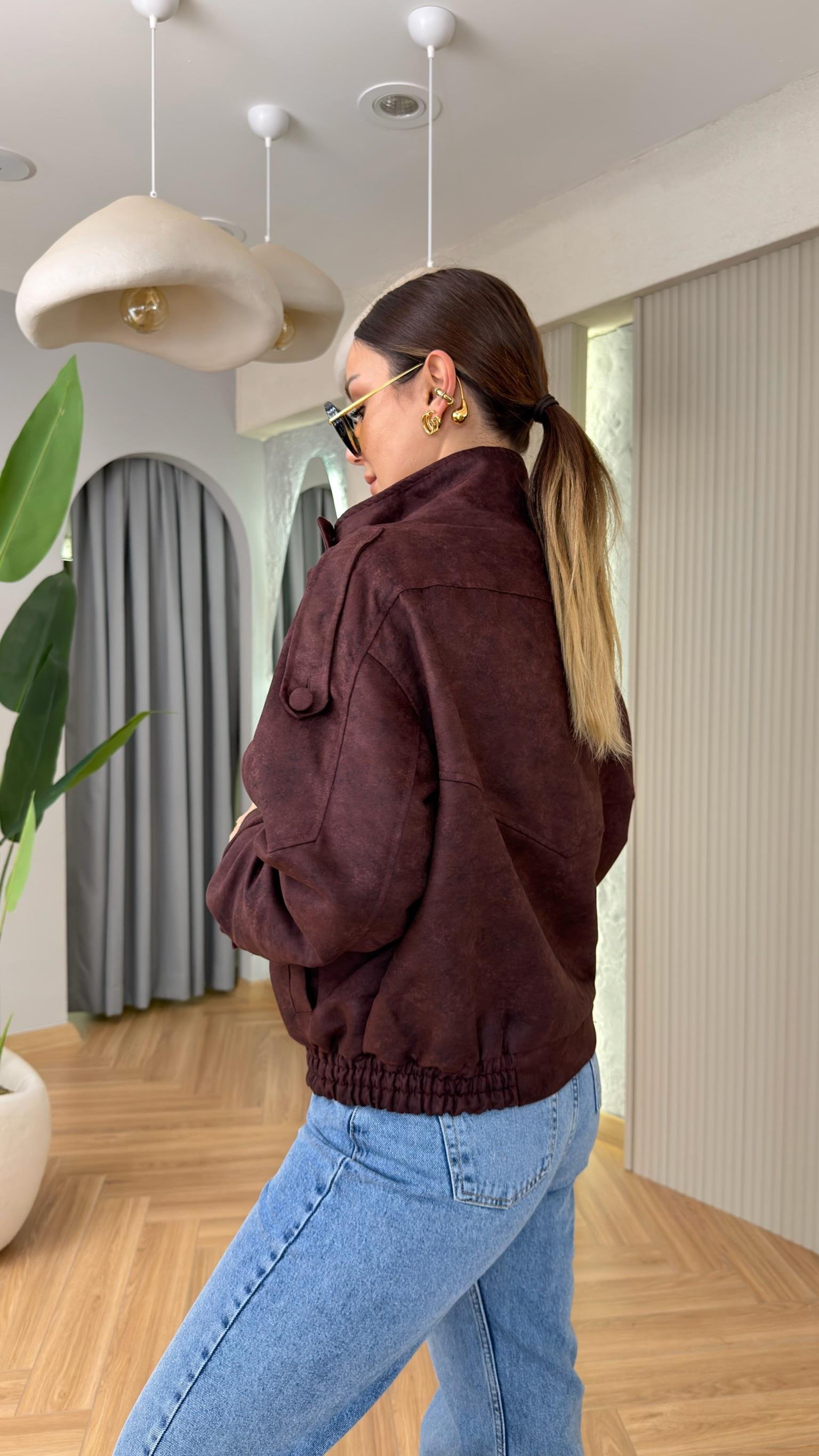 Bordo Taylor Bel Lastikli Süet Ceket