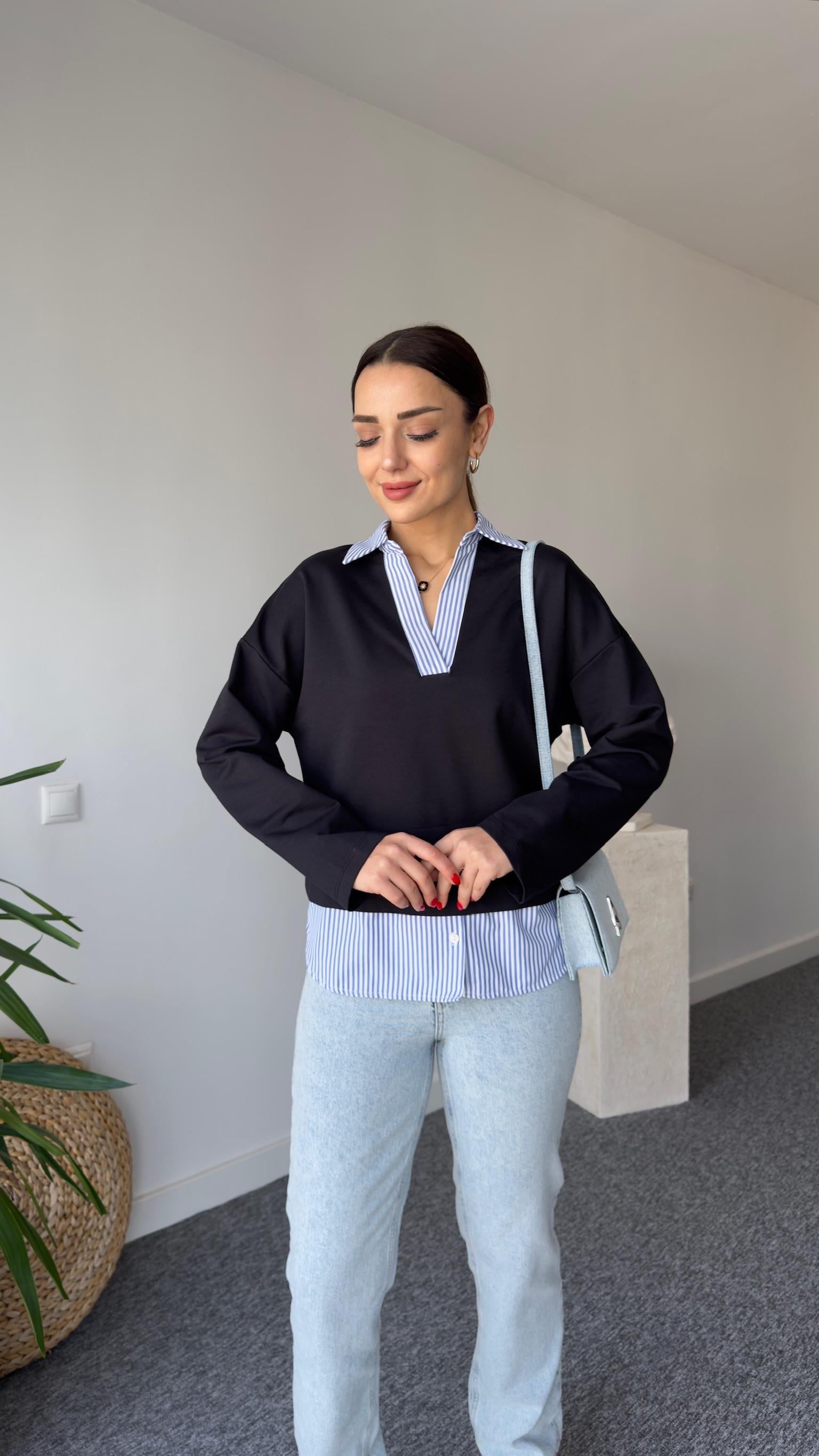 Masse Gömlek Yaka Poplin Detay Sweatshirt