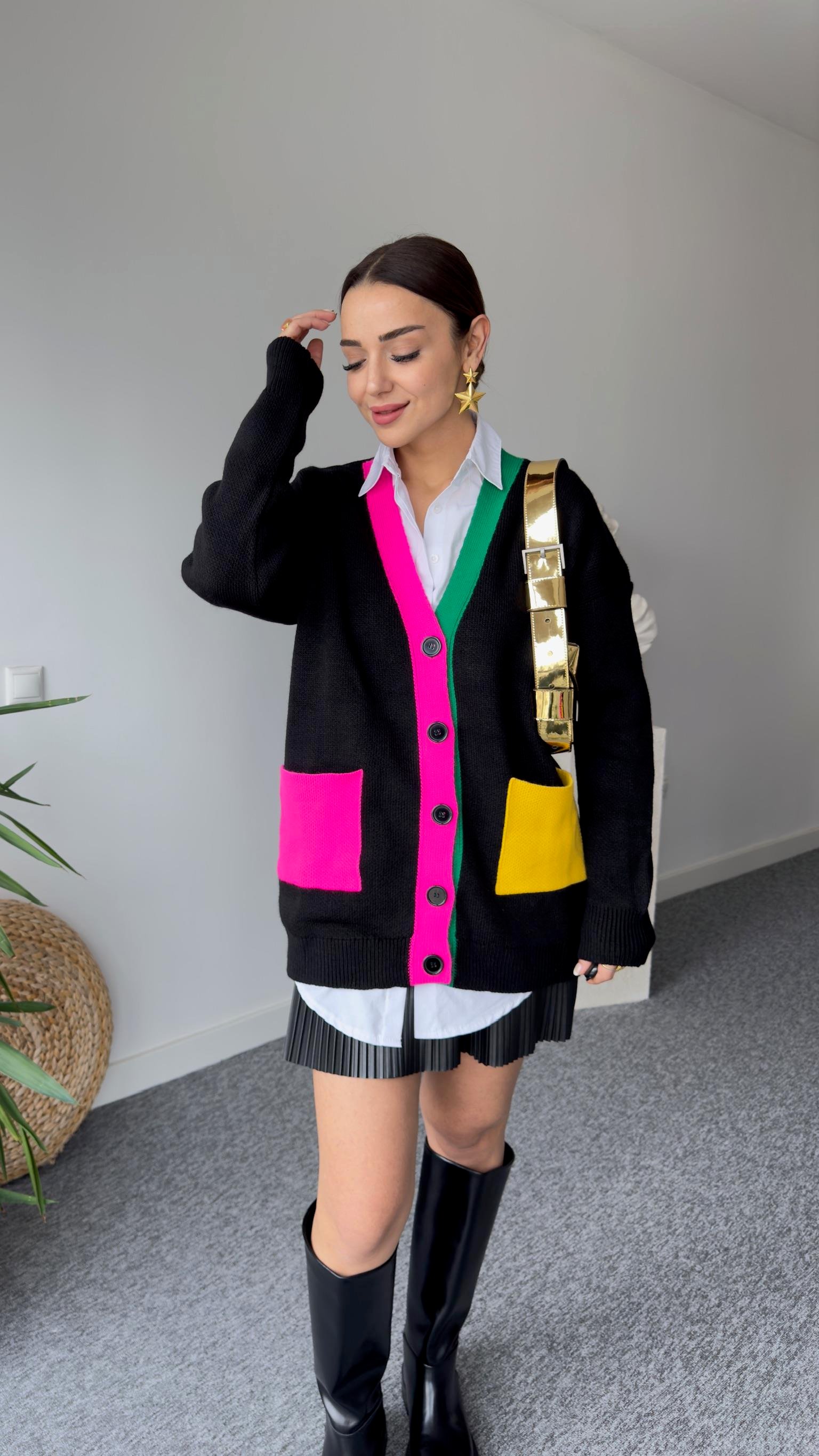 Soer Renk Geçişli Siyah Hırka