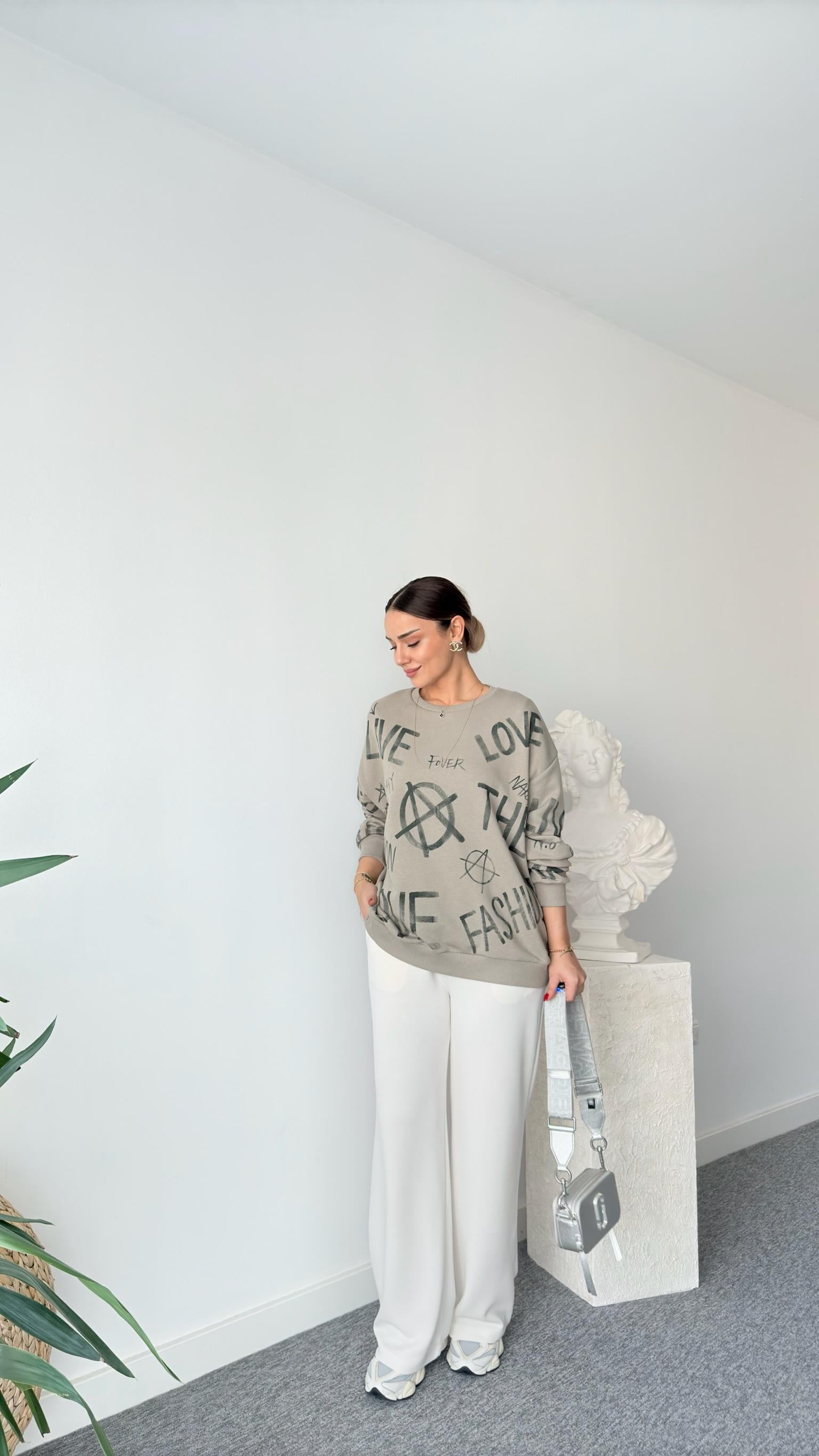 Mezzo Karışık Desenli Açık Haki Sweat