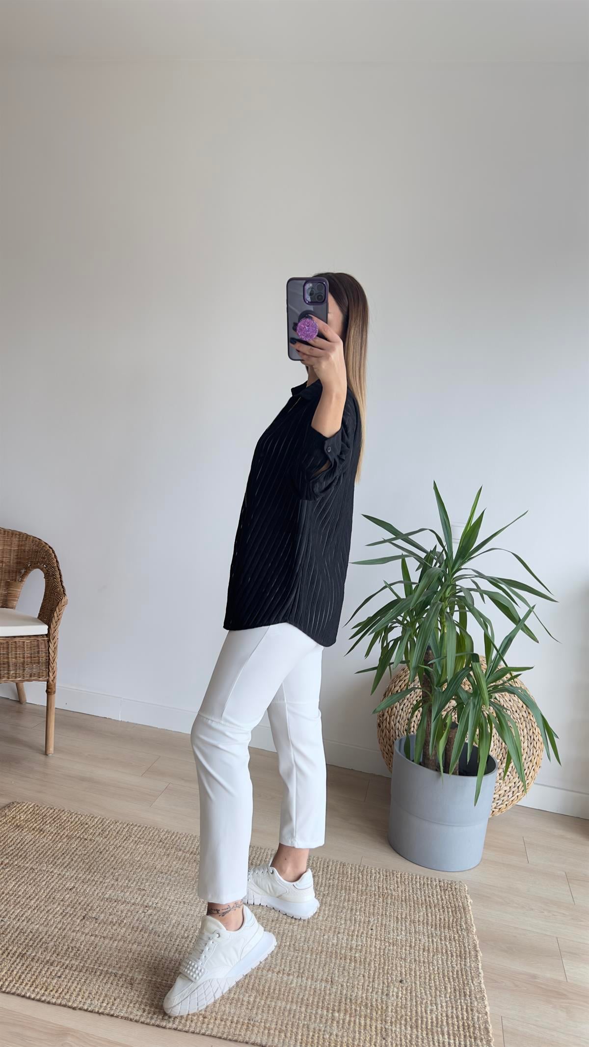 Fermuarlı Şerit Detay Siyah Ceket