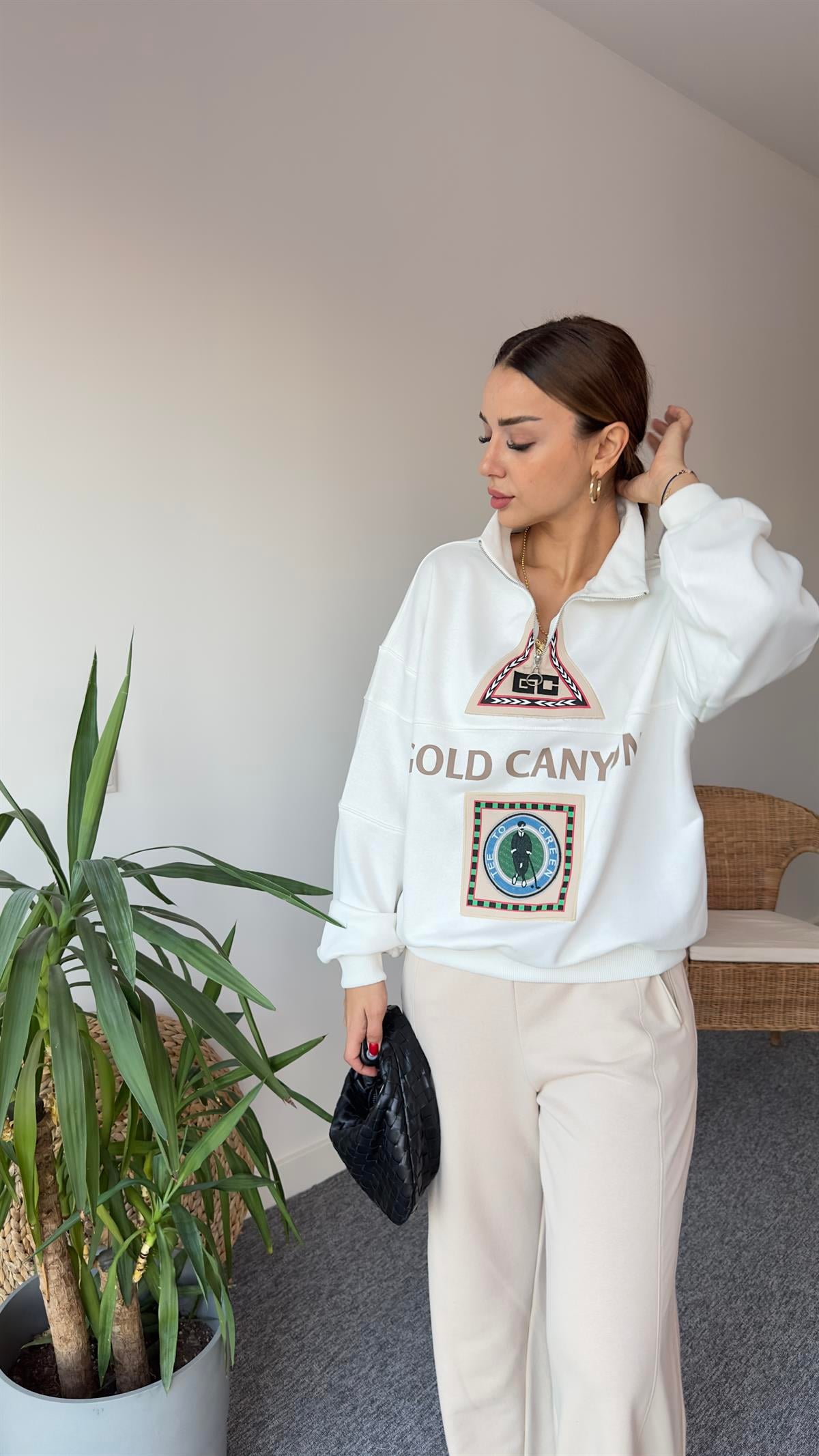 Canyon Yarım Fermuar Baskılı Sweatshirt