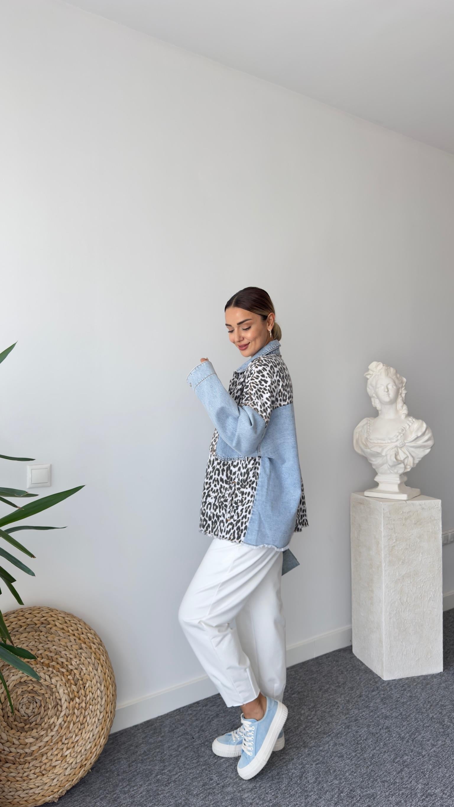 Elmer Leopar Garnili Denim Ceket