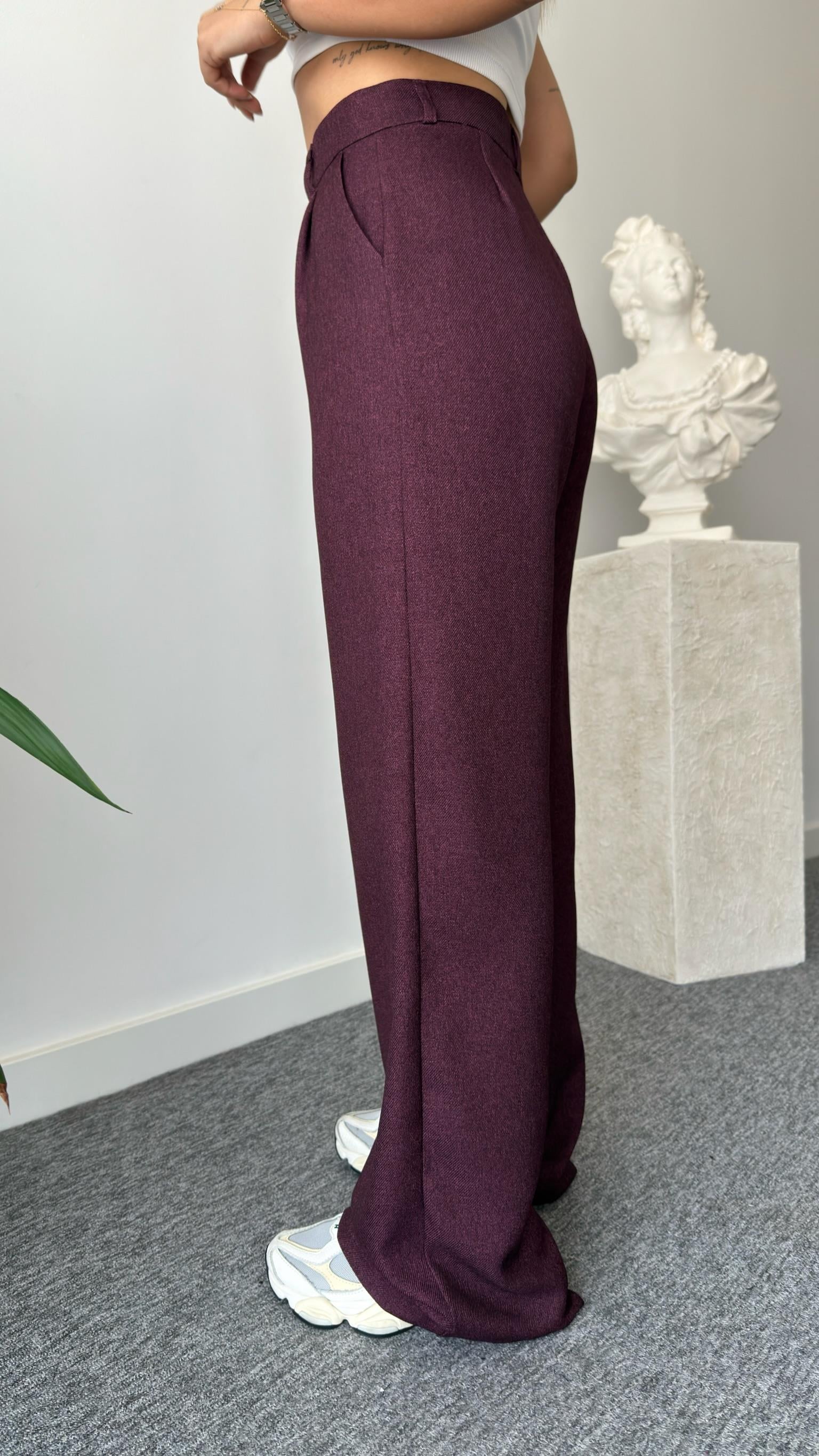 Yün Efekt Bordo Palazzo Pantolon