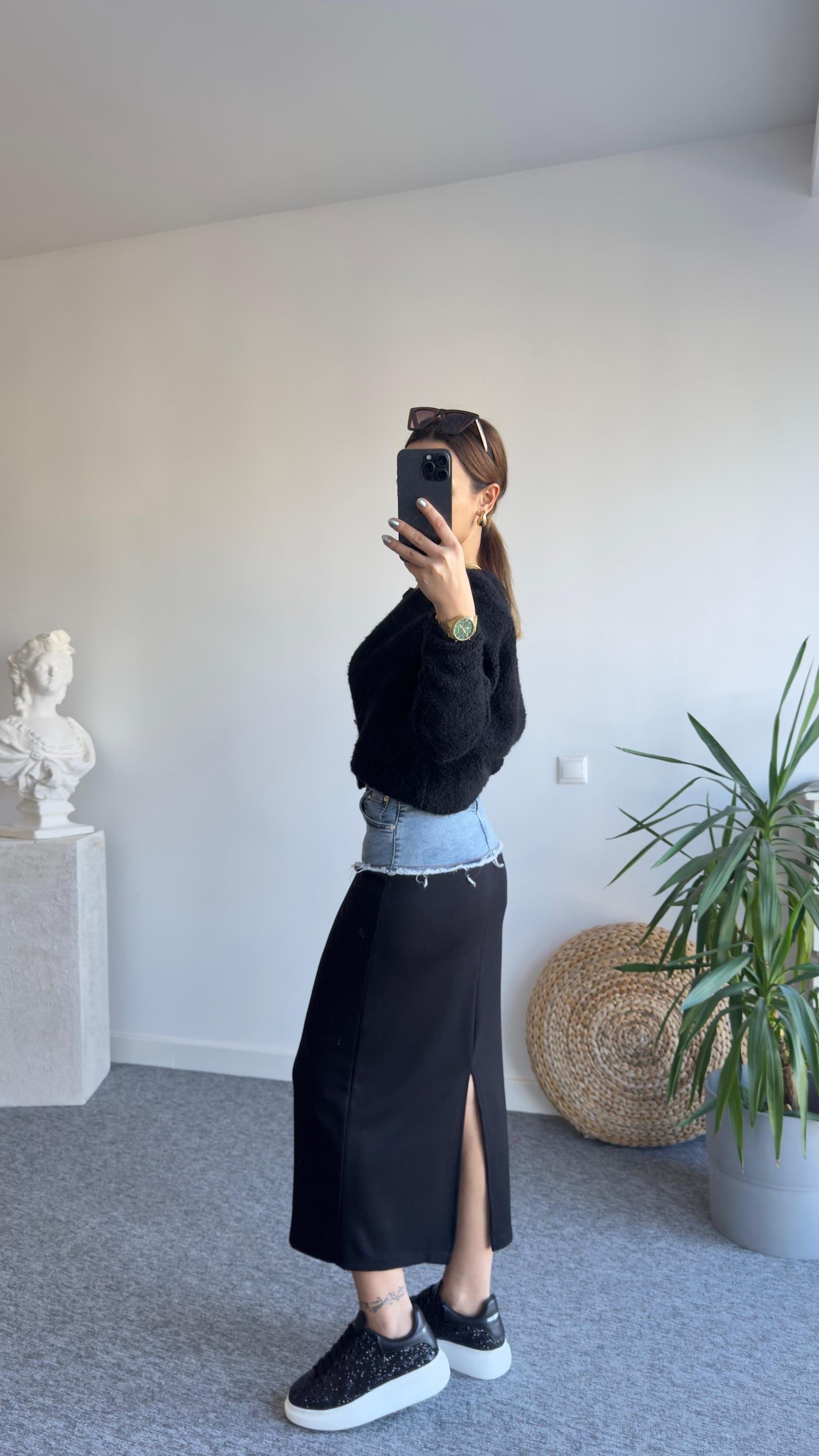 Kot Garnili Tasarım Penye Etek