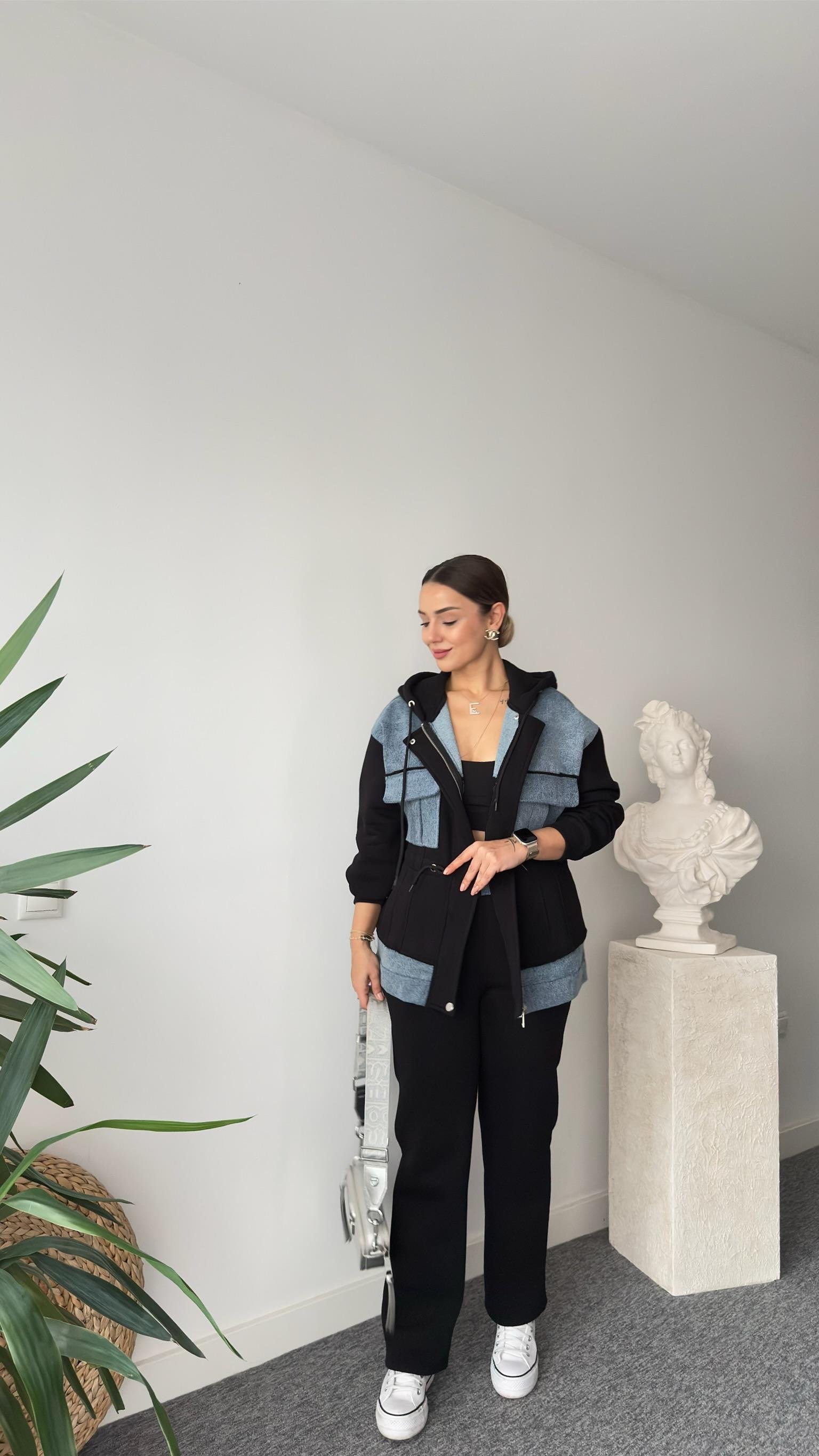Siyah Mers Kot Detaylı Takım