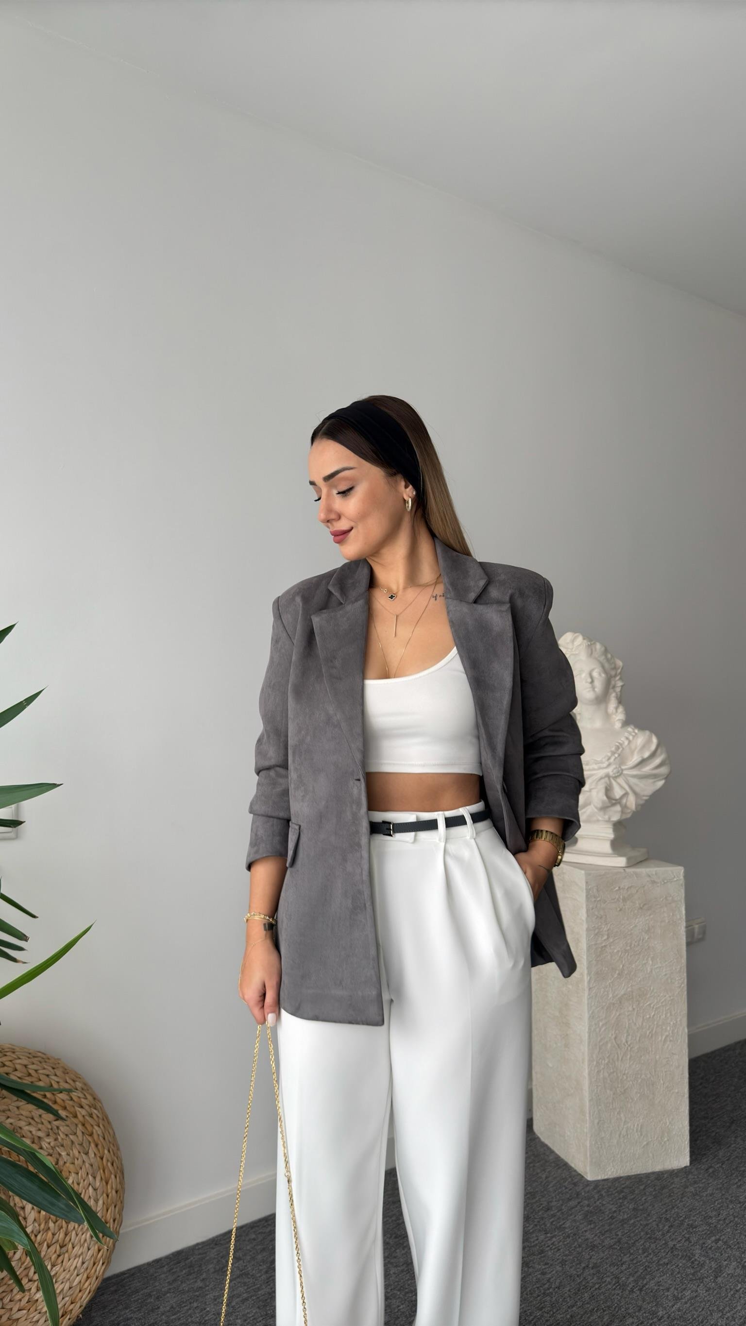 Quir Gri Süet Blazer Ceket