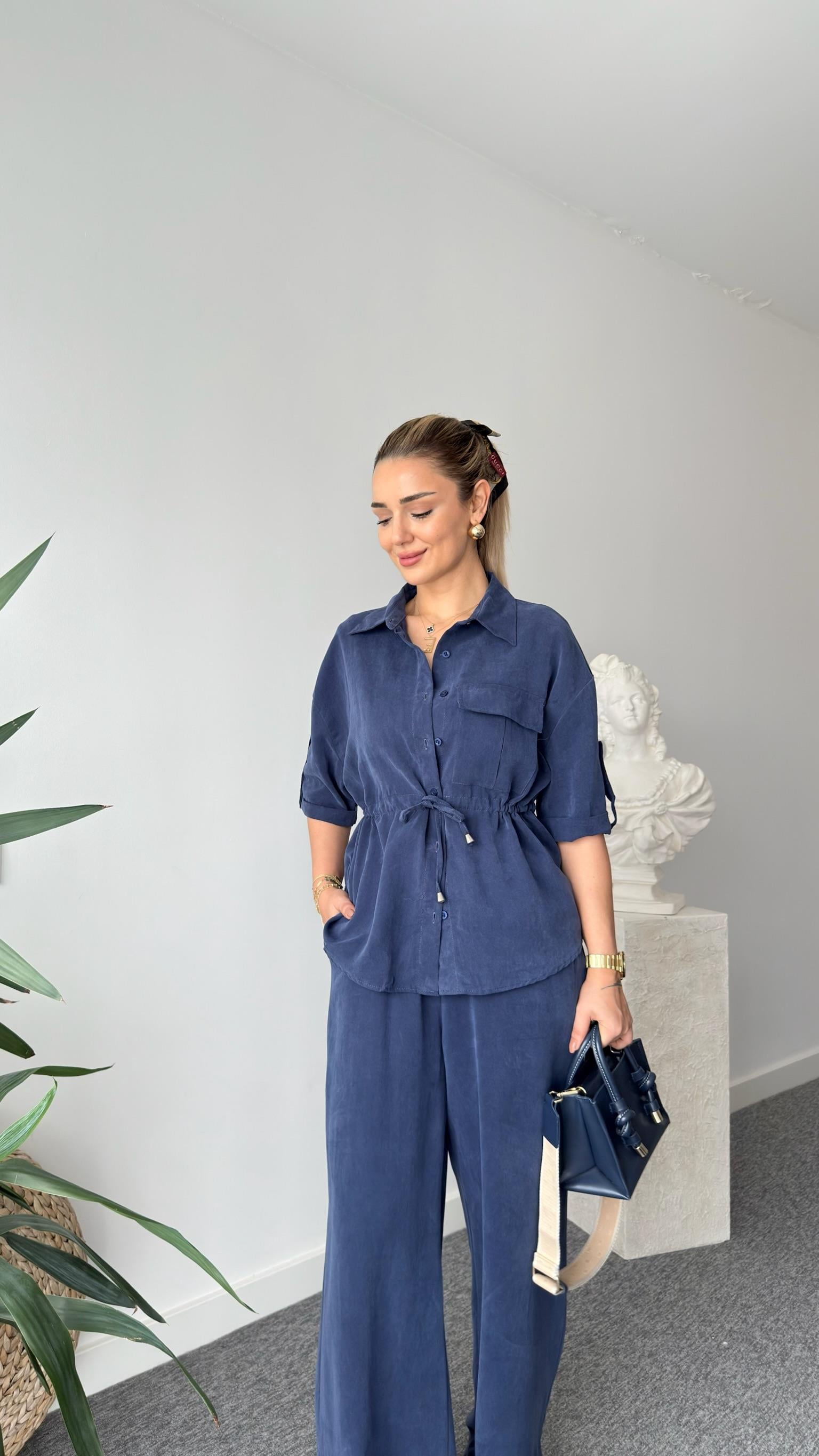 Lacivert Neva Bel Büzgülü Tensel Takım