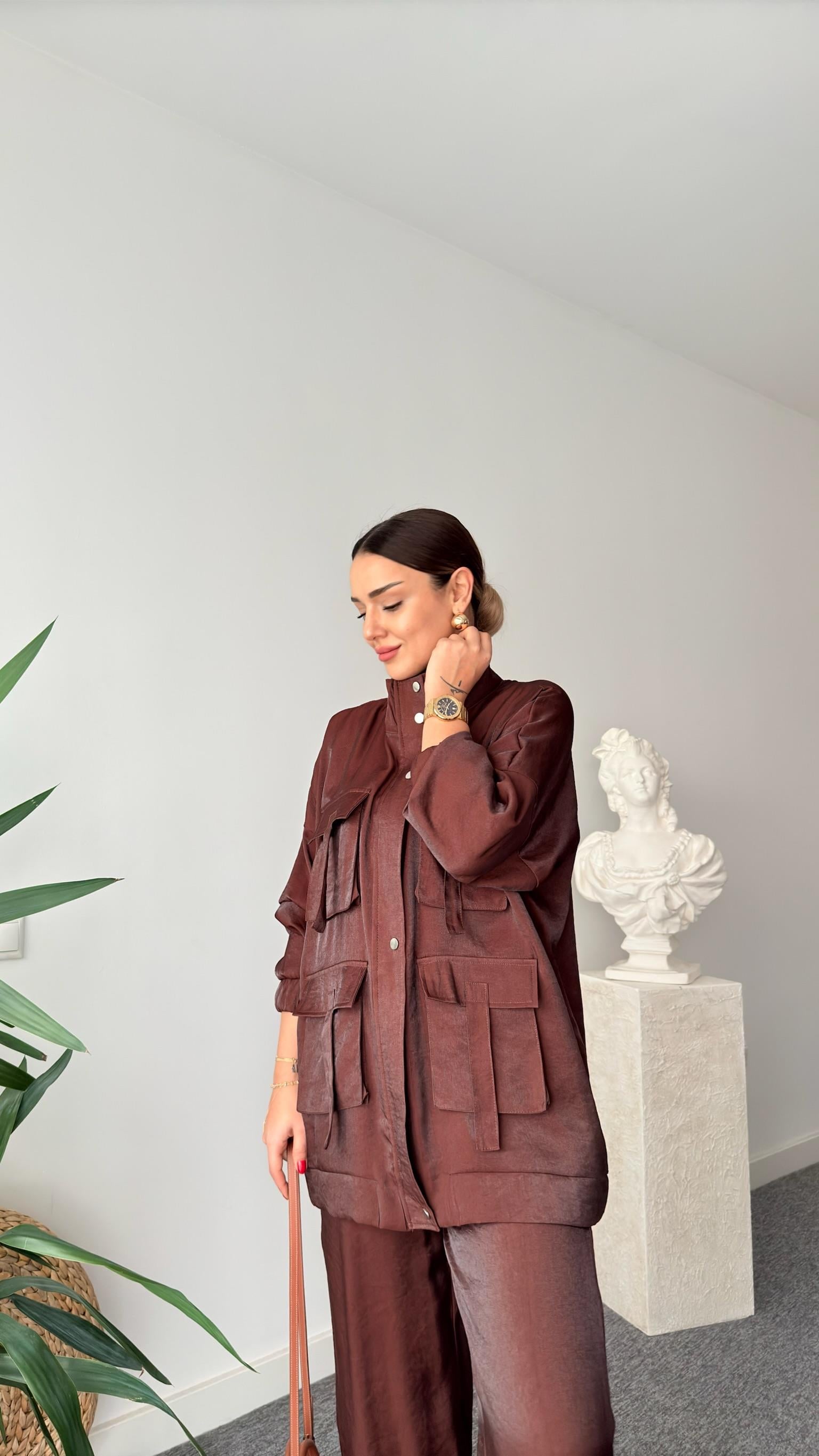 Kahve Vuaye Cep Detaylı Takım