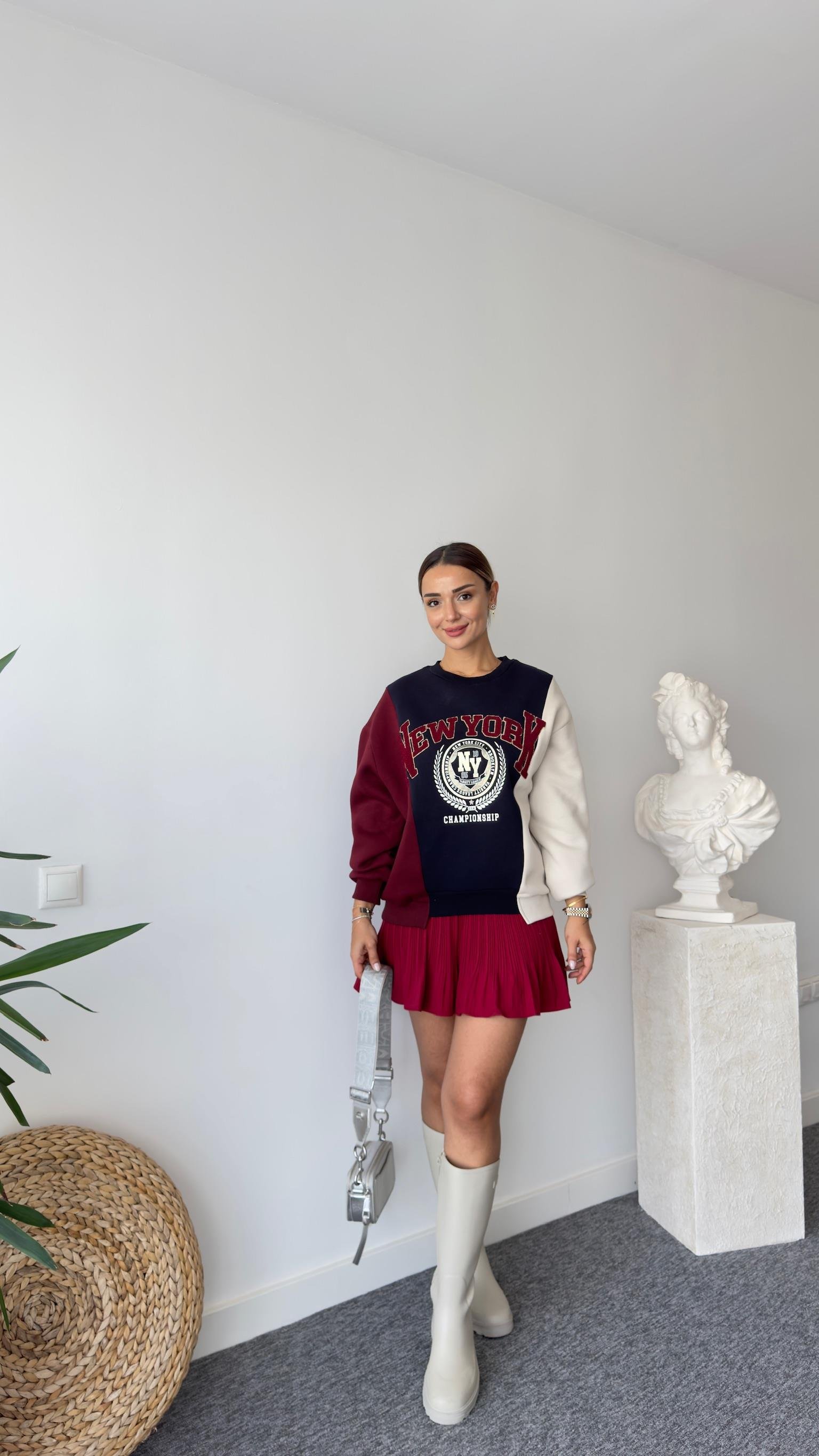 New York Yazılı Renk Geçişli Sweatshirt