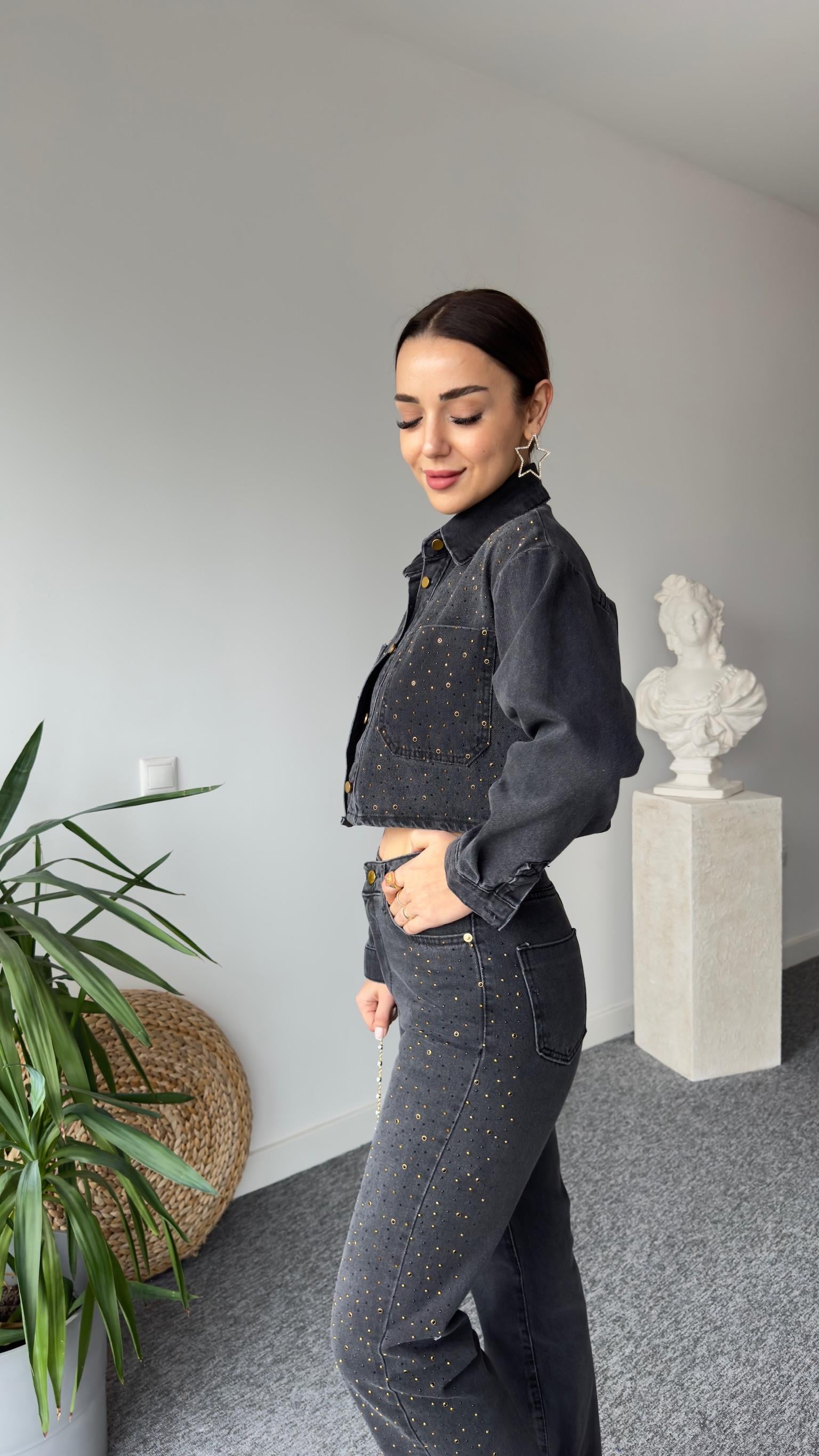 Zra Model Taşlı Antrasit Jean Takım