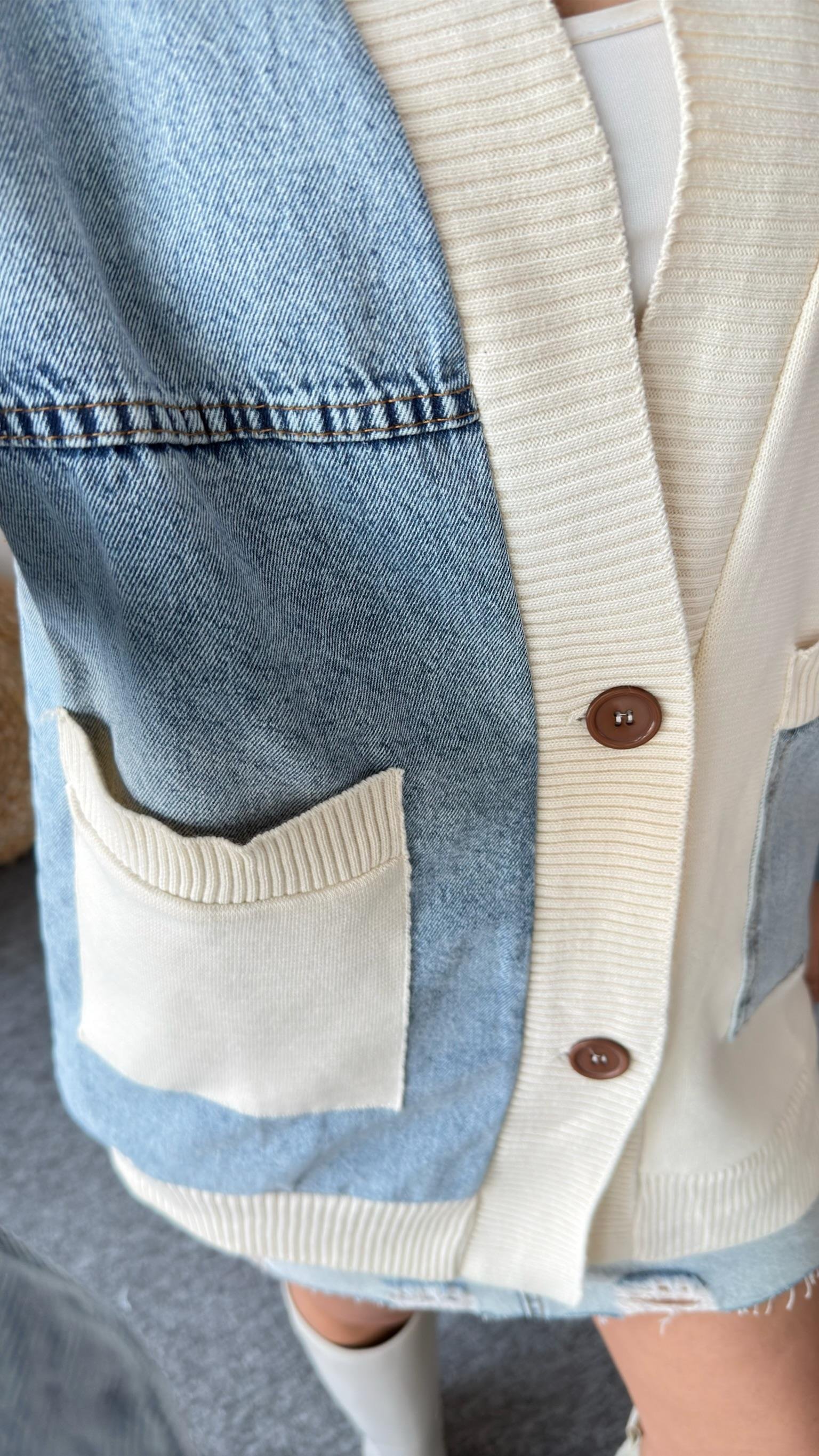 Tia Mavi Kot Detaylı Triko Hırka