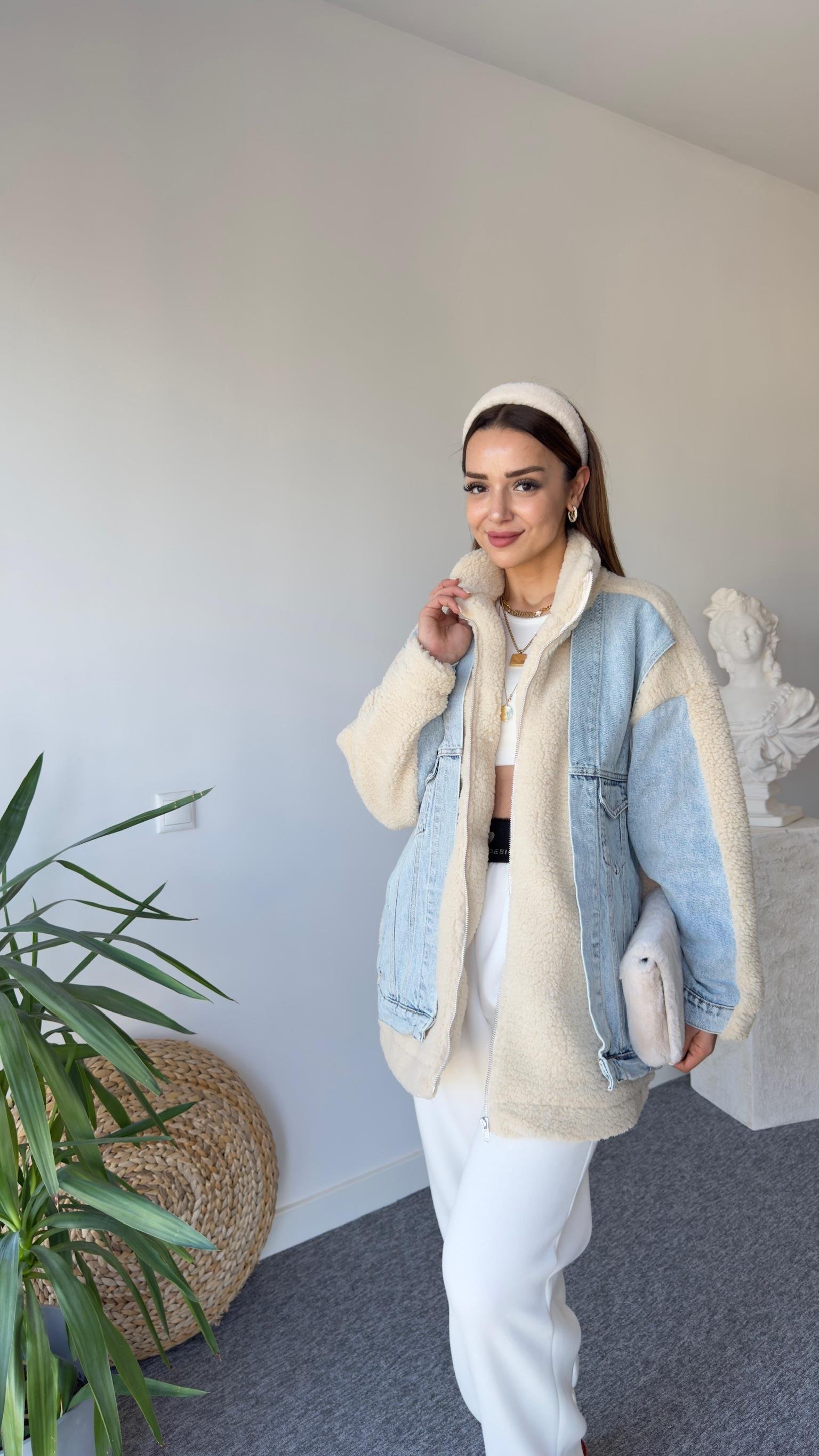 Salaş Kot Garnili Peluş Mont