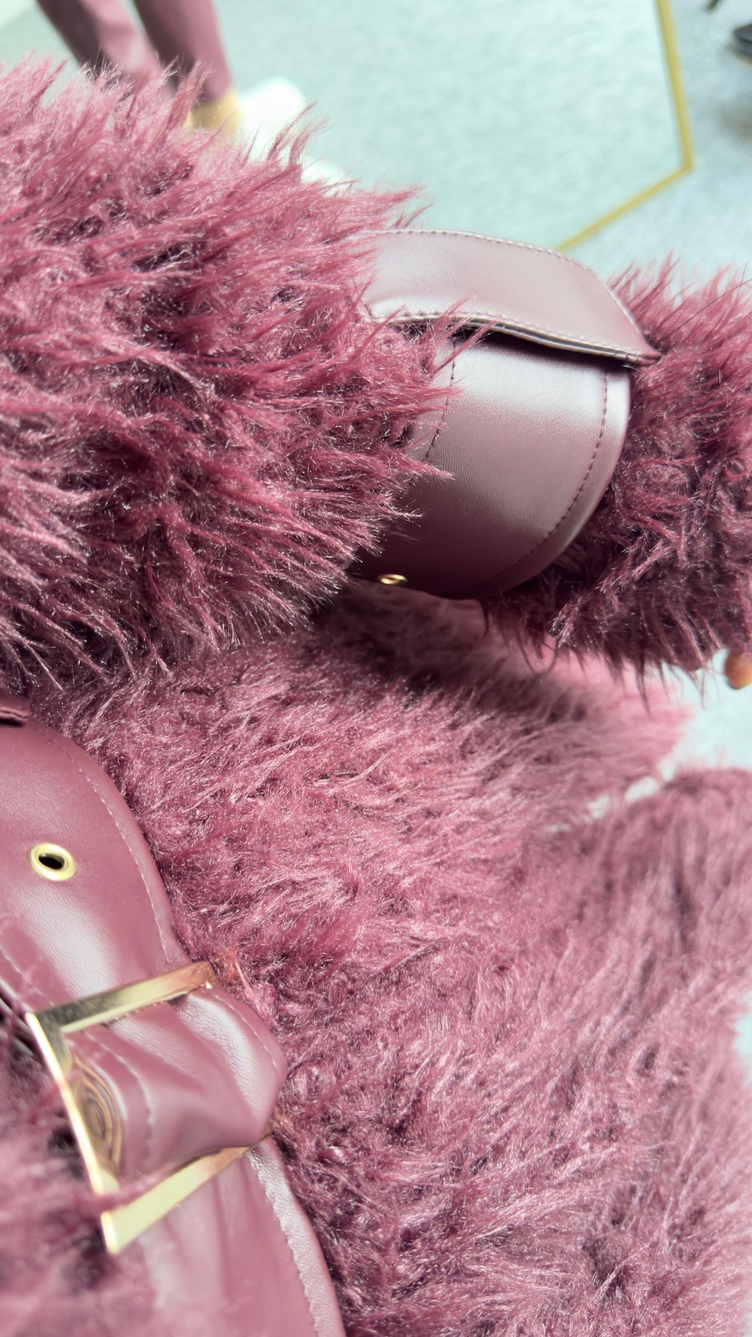 Premıum Deri Detaylı Bordo Peluş Mont (Ön Sipariş Ürünü)