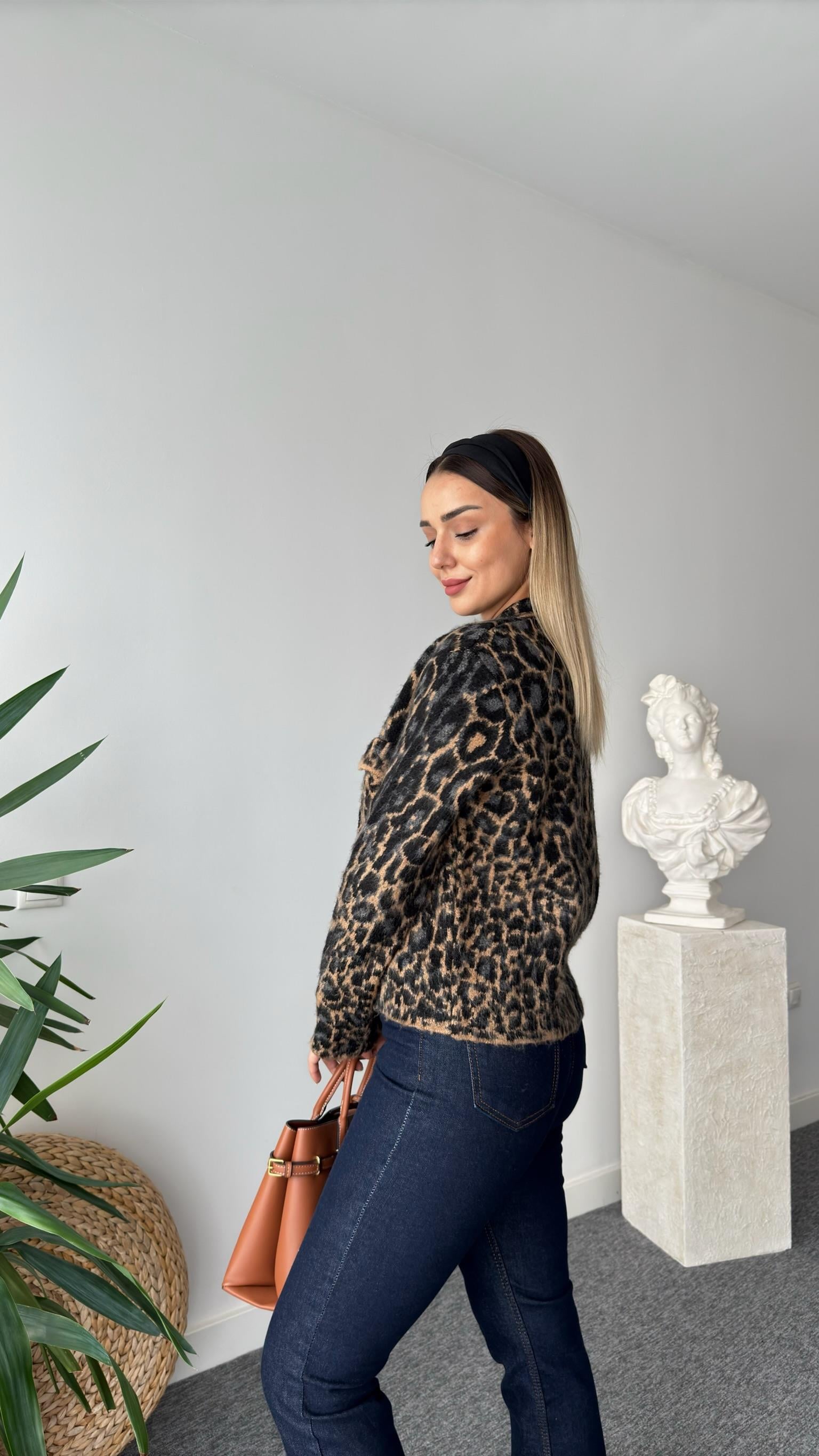 Palamo Leopar Desen Jakarlı Hırka 