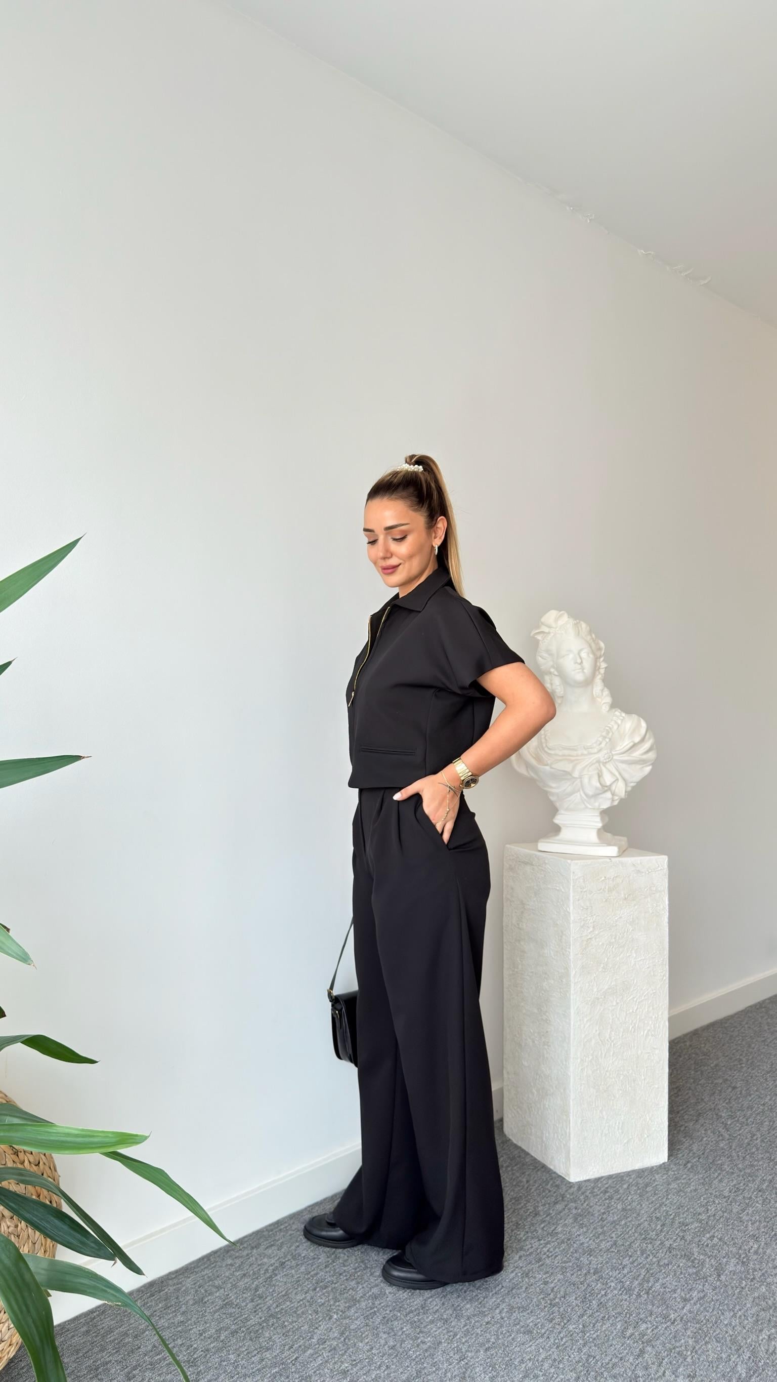 Siyah Fermuarlı Zra Model Ceket Takım