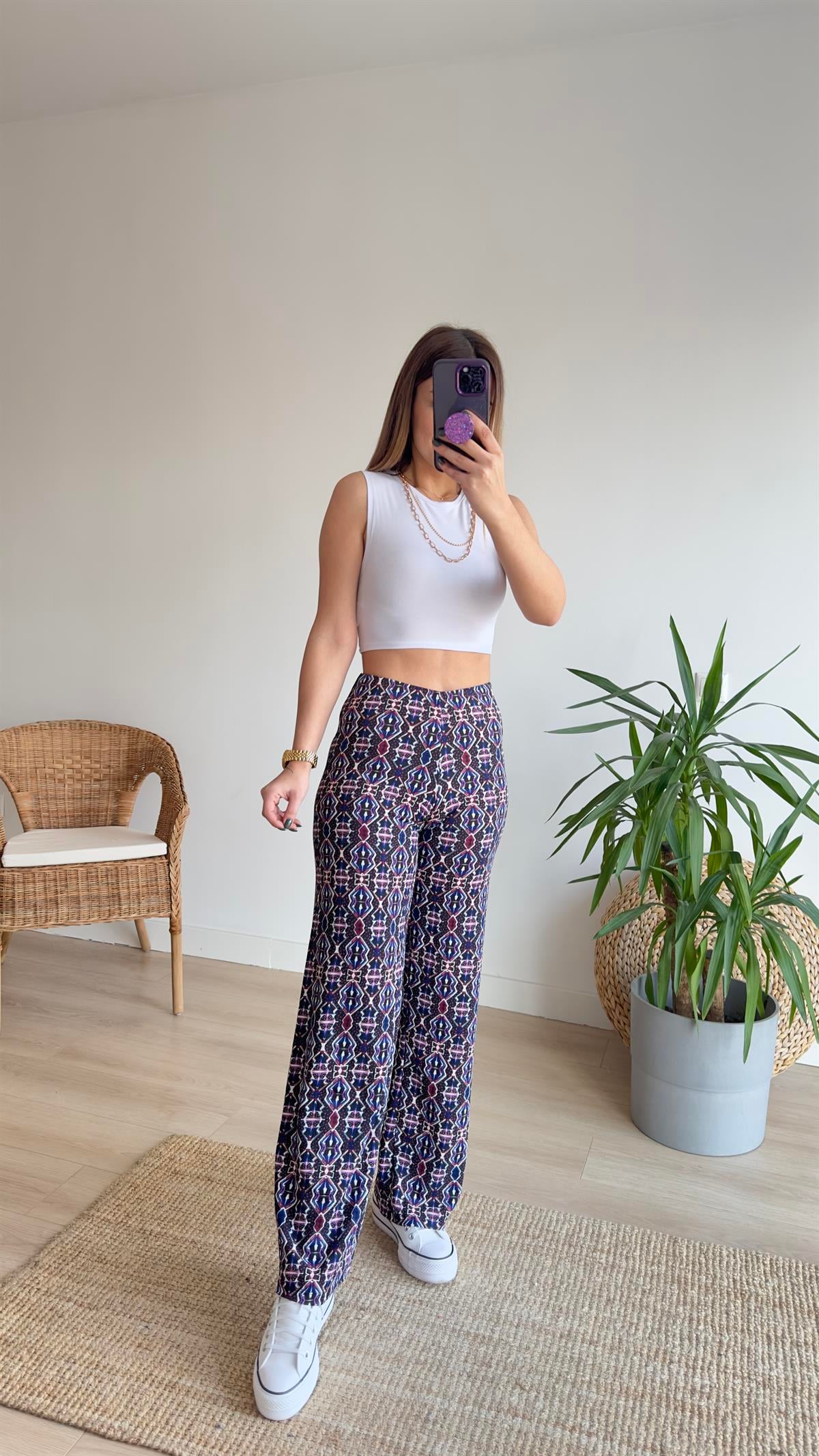 Etnik Desen Beli Lastikli Pantolon