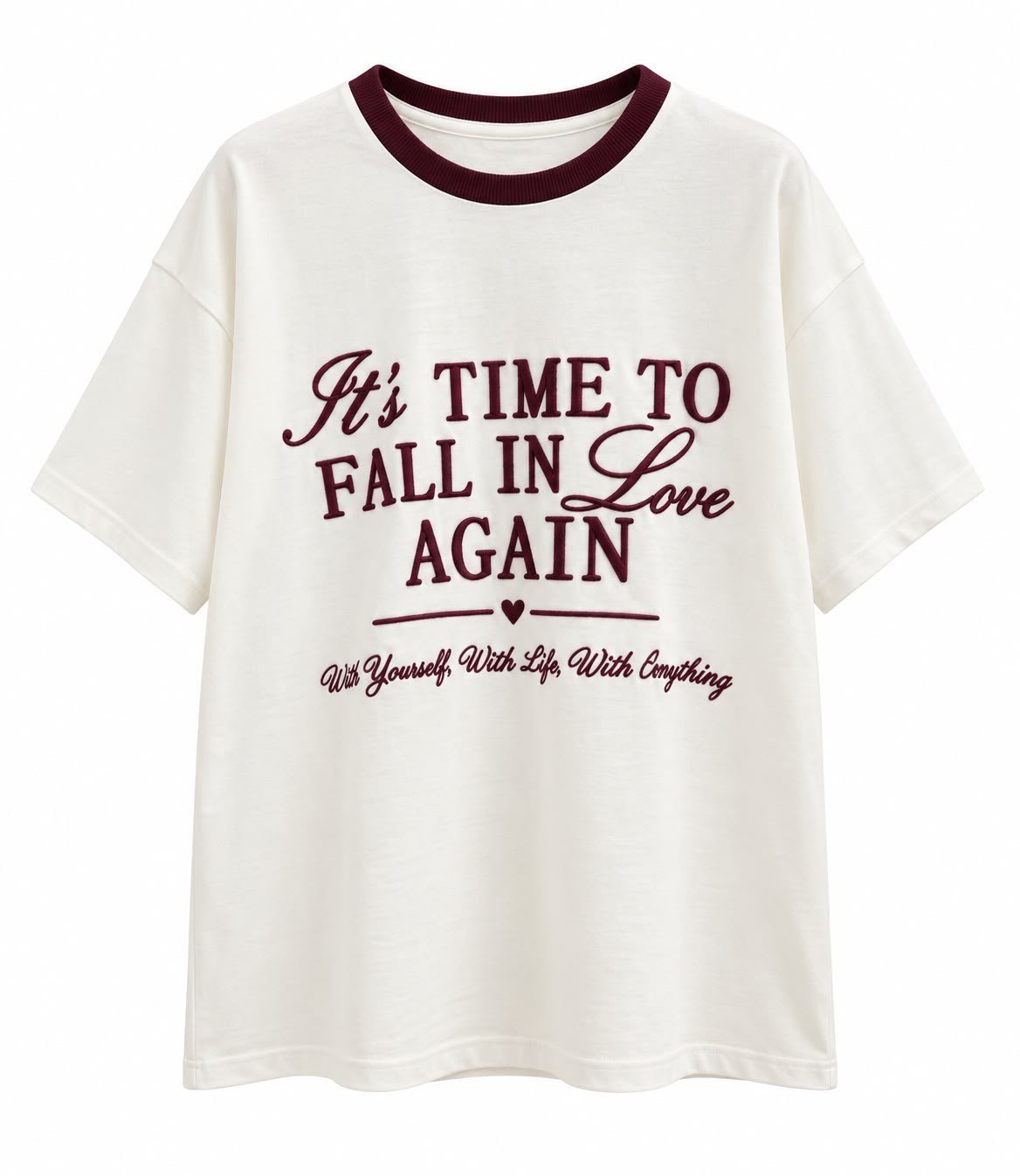 Bordo Ribana Detaylı Yazılı Tshirt