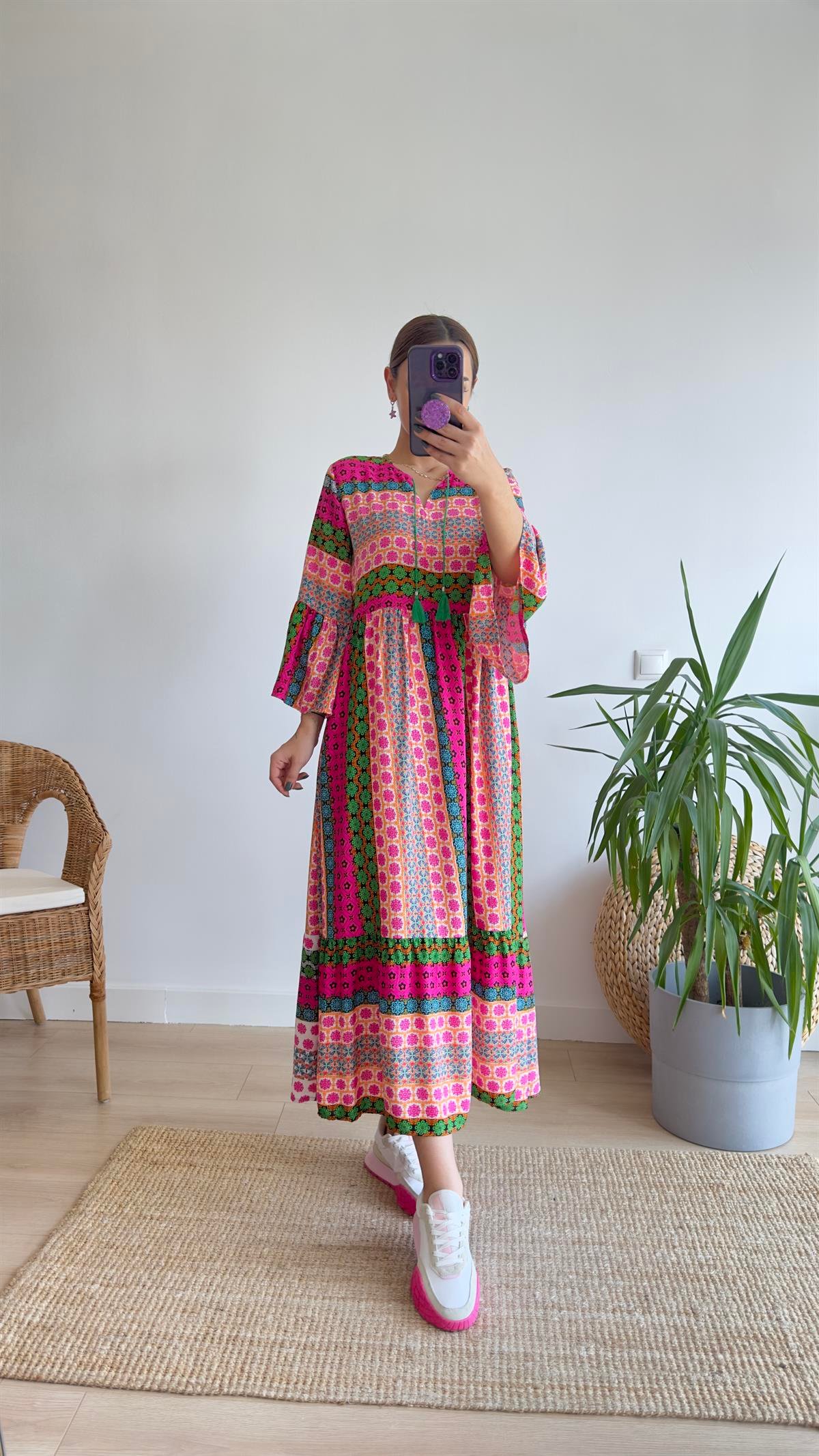 Pembe Renkli Mng Orj Marka Viskon Elbise 