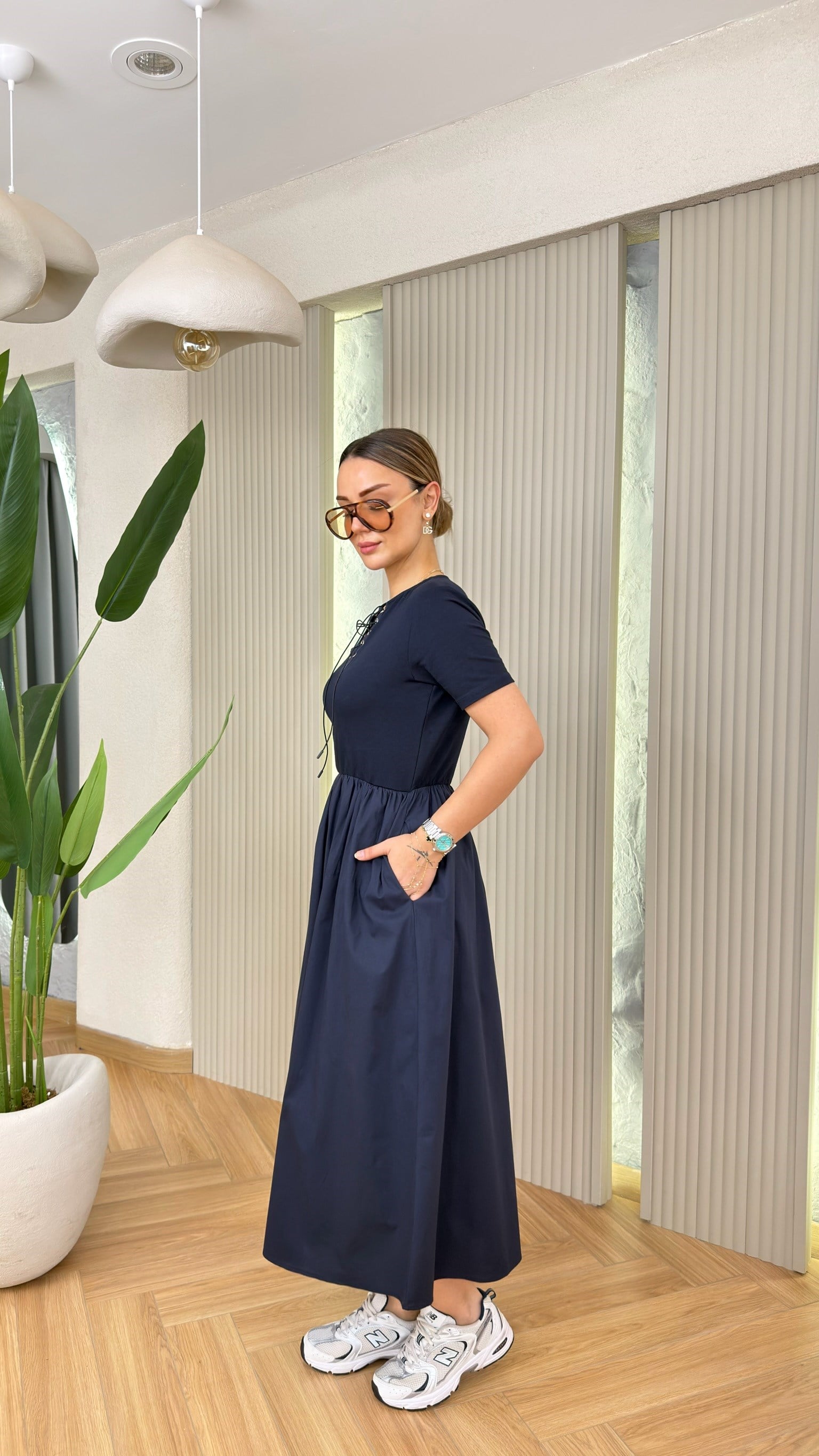 Lacivert Move Poplin Garnili Basic Elbise