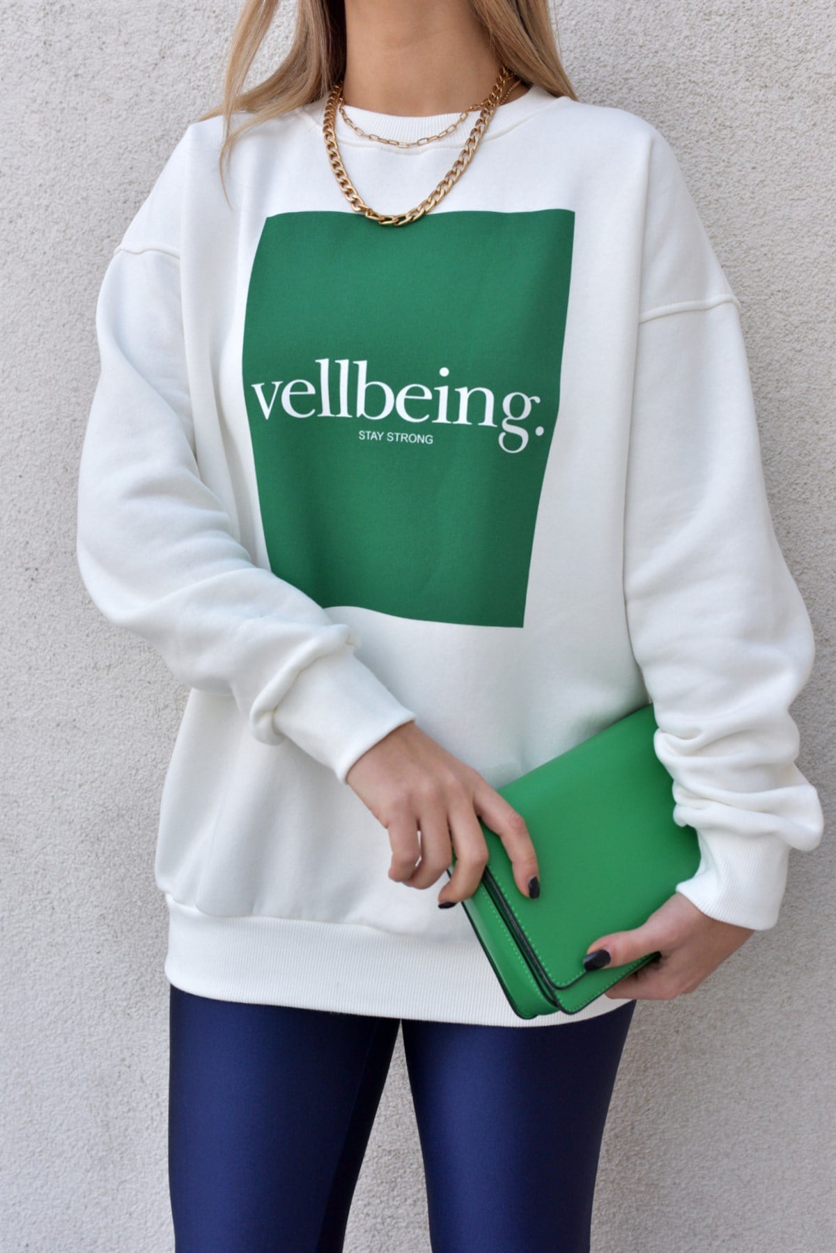 Yeşil Baskılı Şardonlu Sweat