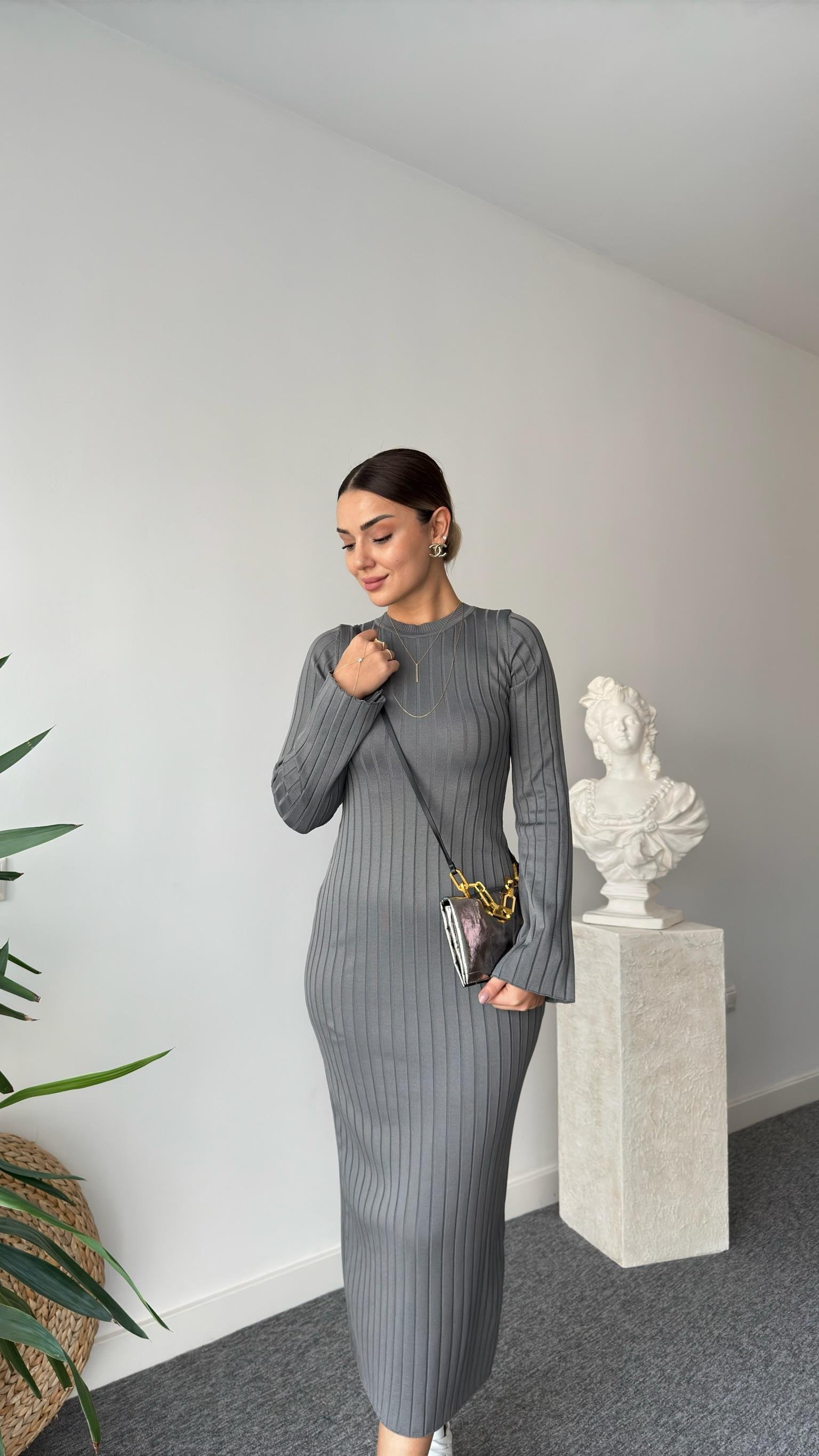 Rudi Zra Model Gri Çelik Triko Elbise 