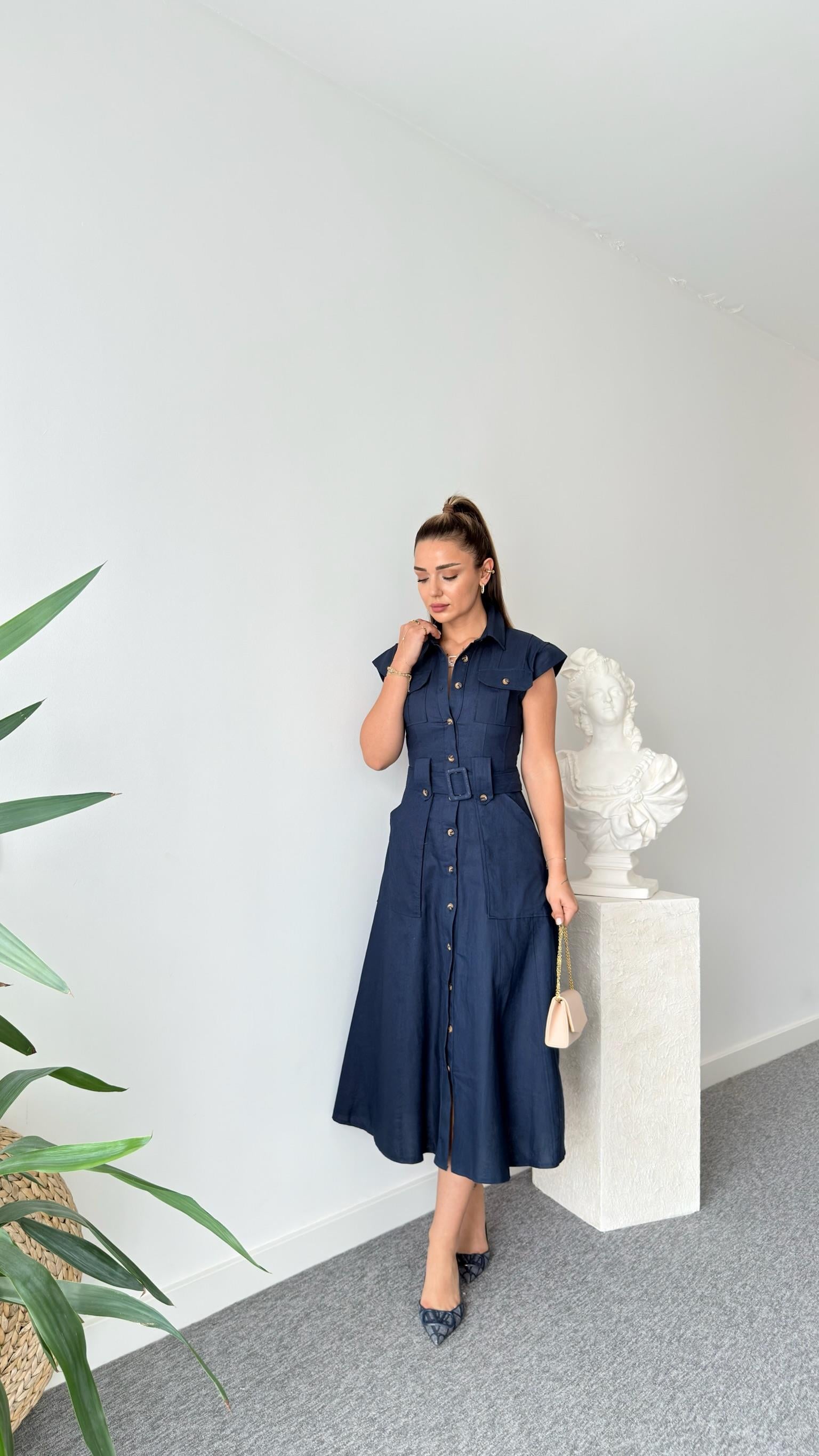 Lacivert Lonel Marka Model Keten Elbise 