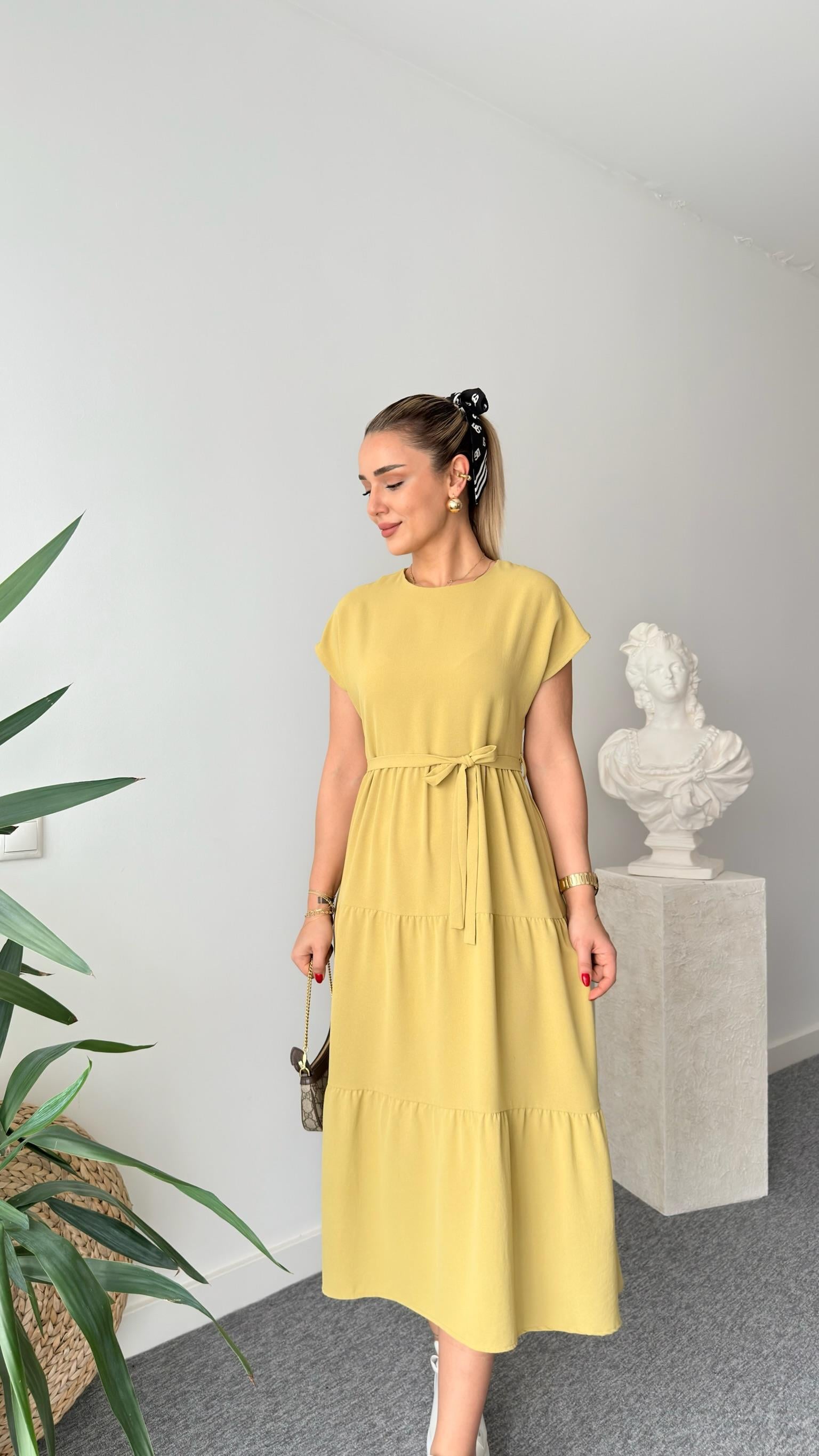 Olive Areta Volanlı Elbise 