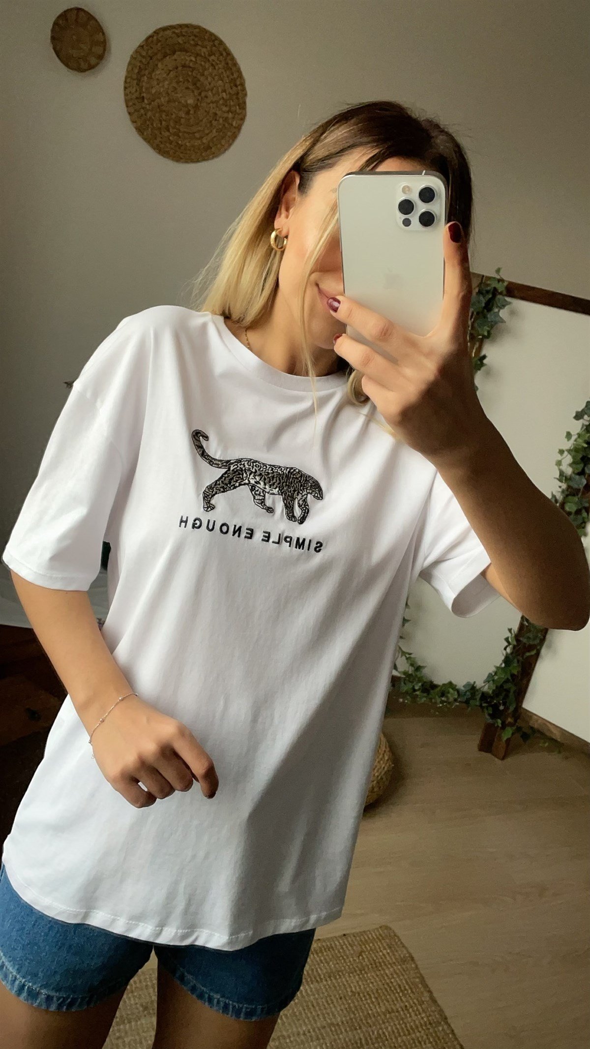 Kaplan Desen Beyaz Tshirt