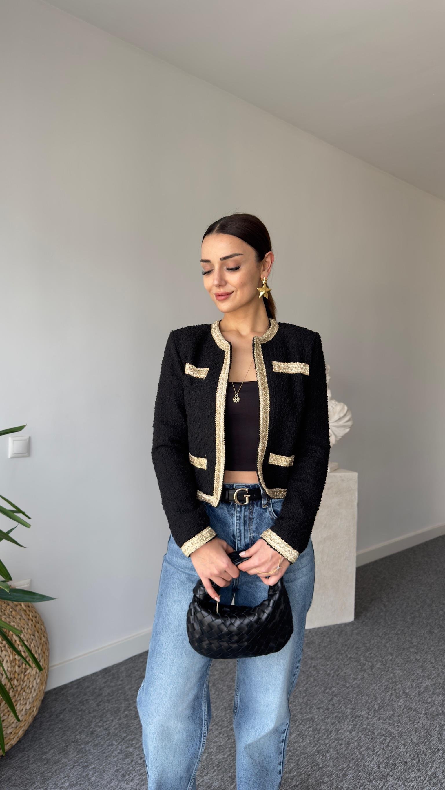 Gold Biyeli Tüvit Ceket